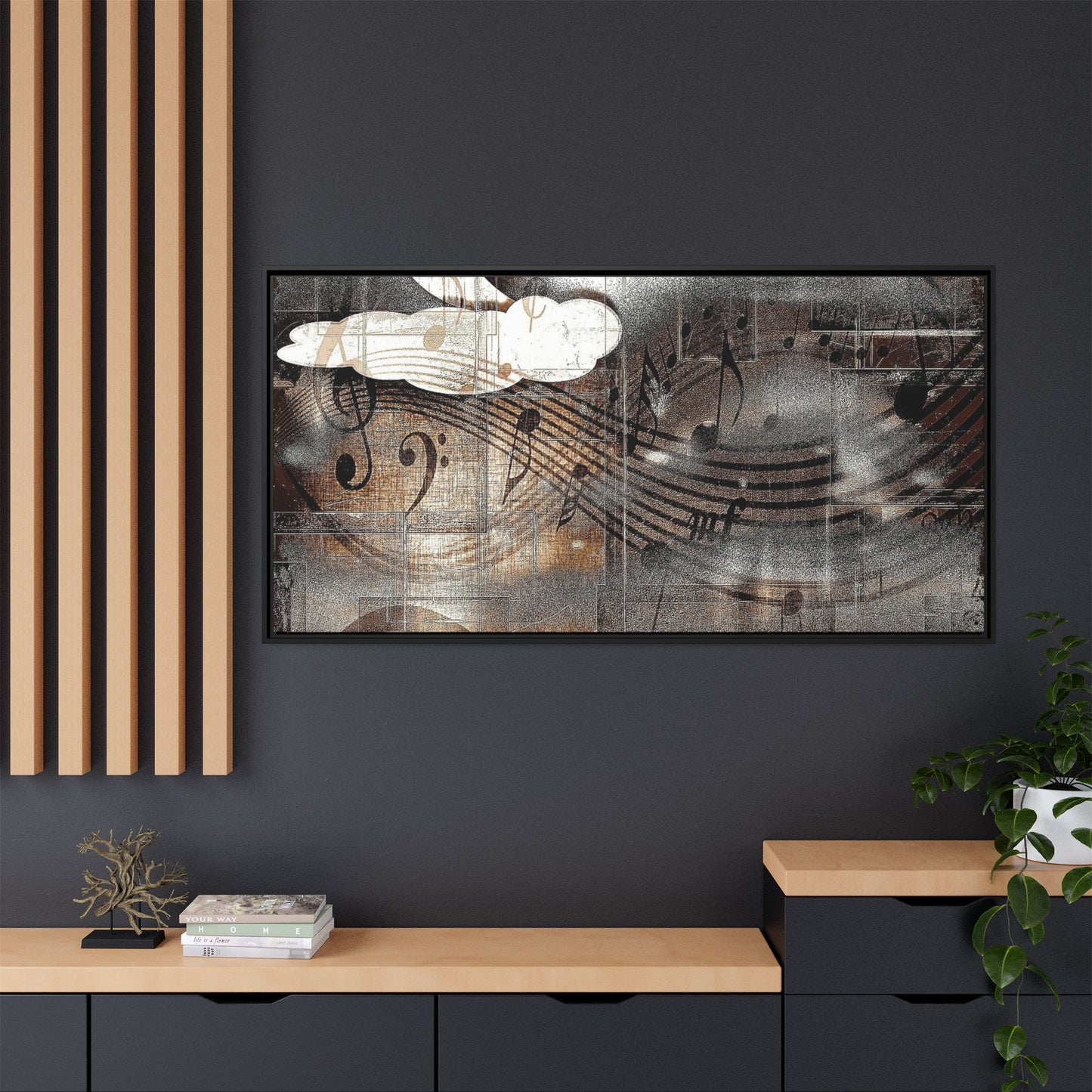 Framed Music Notes Canvas Print — Abstract Vintage Piano & Sheet Music Wall Art