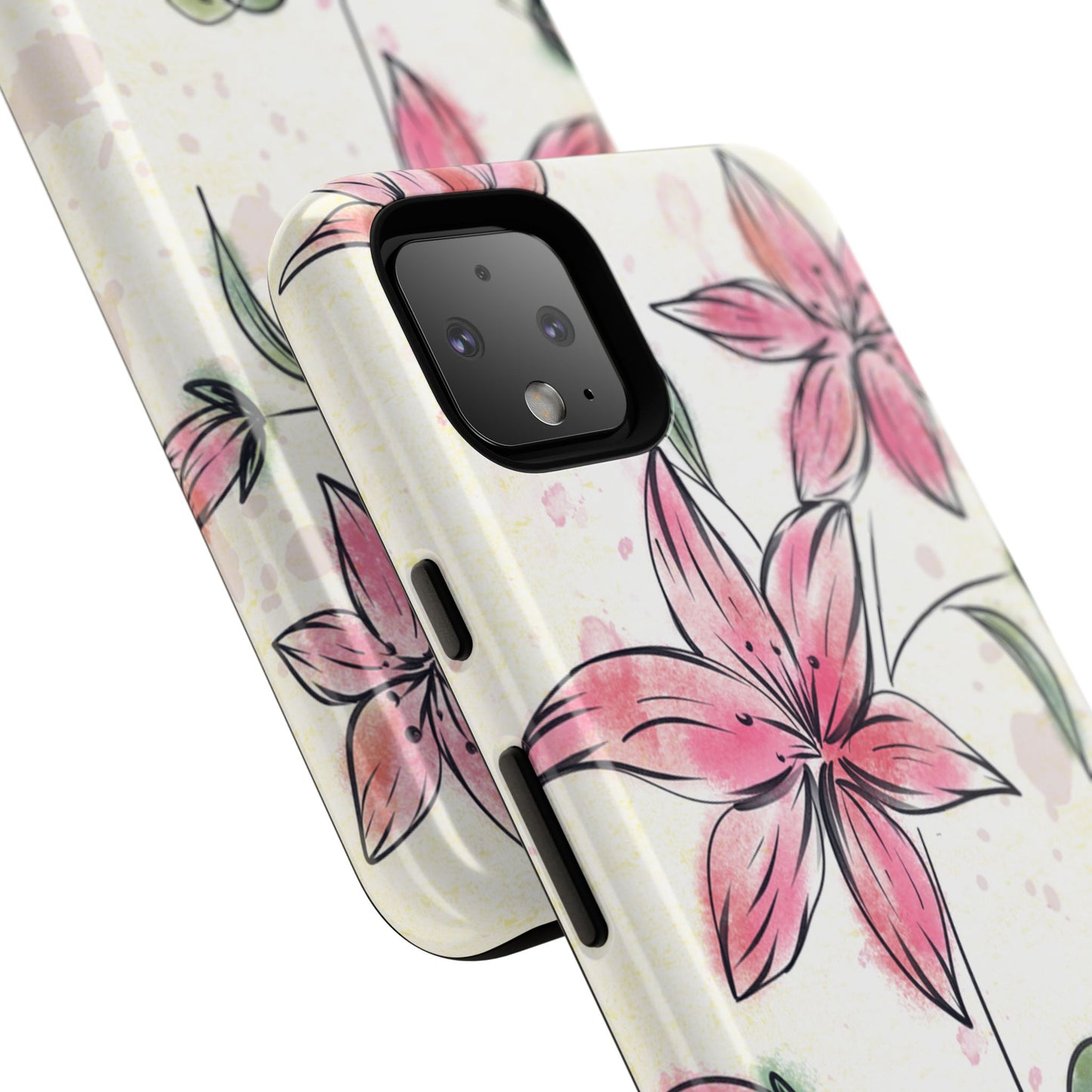 Floral Phone Case with Elegant Pink Lilies, Cute Floral Accessories, Phone Protection, Gift for Her, Stylish Cell Phone Cover