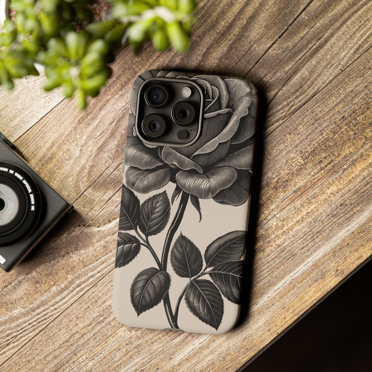 Black Rose Phone Case, Tough Cases with Floral Design, Elegant Tech Accessory, Gift for Flower Lovers, Stylish Protection