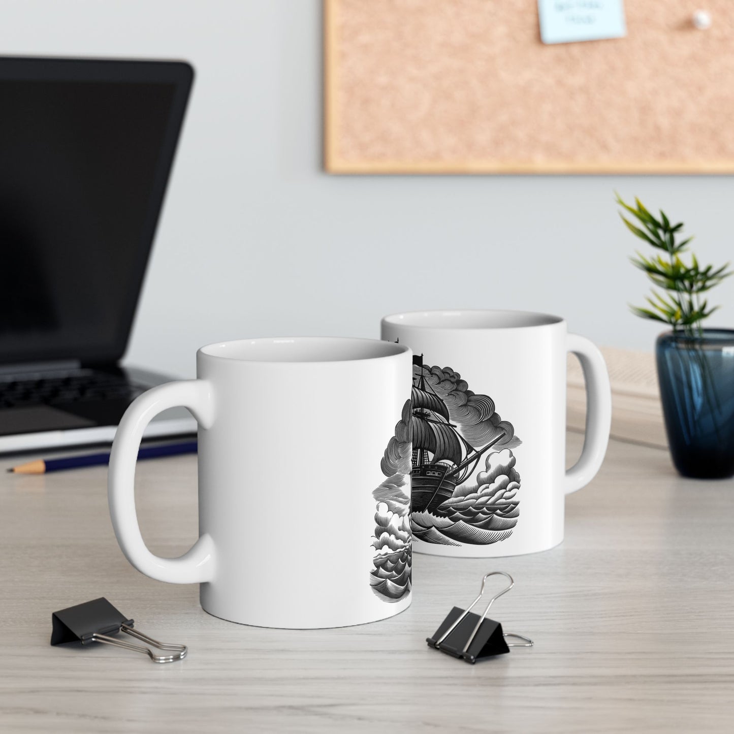 Nautical Ship Ceramic Mug - Vintage Sailing Design, Coffee Cup for Nautical Lovers, Gifts for Sea Captains, Ocean Theme