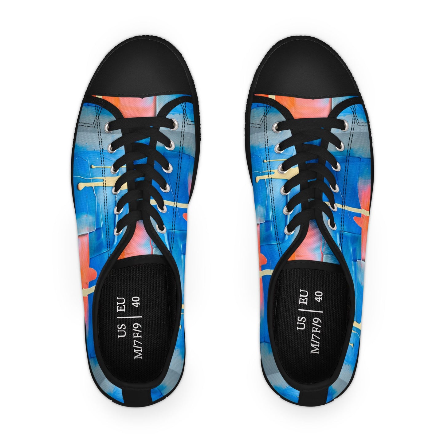 Low Top Sneakers — Abstract Blue & Coral Watercolor Design