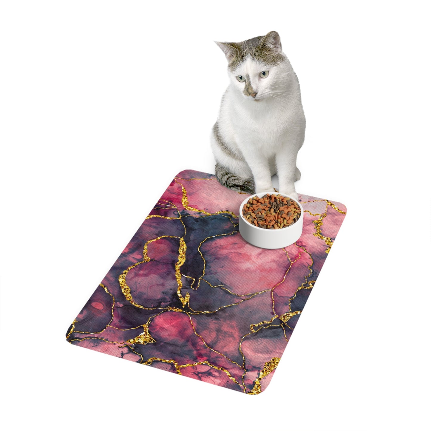 Marble Pink & Gold Pet Food Mat (12x18)