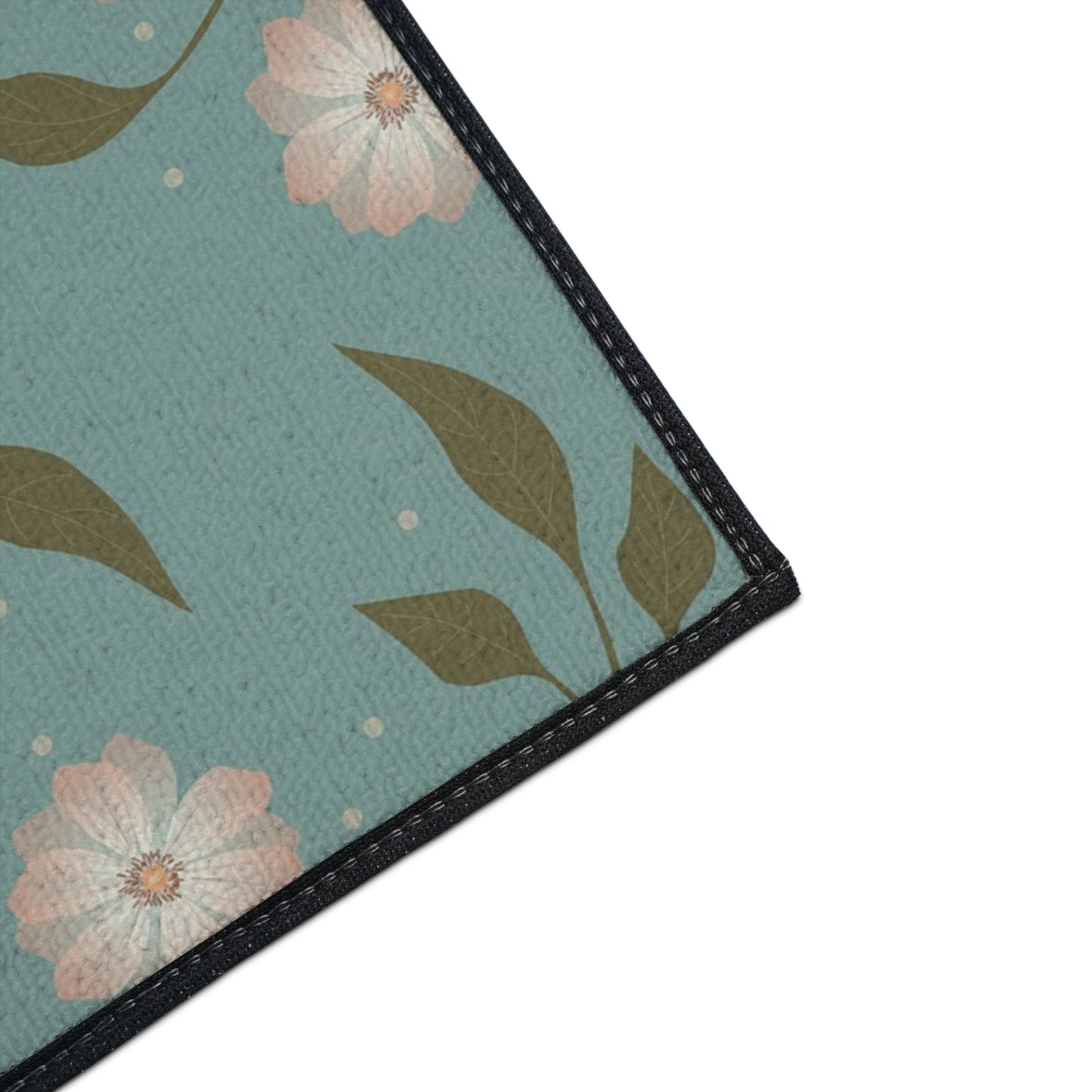 Floral Heavy-Duty Floor Mat — Teal Pastel Blossom Rug for Entryway & Kitchen
