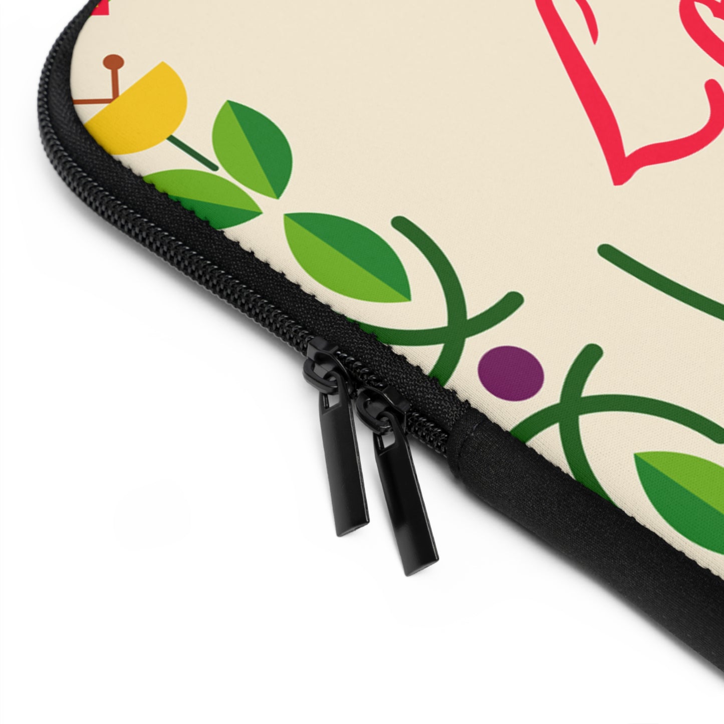 Boho Floral Laptop Sleeve - Love & Peace, Stylish Computer Case, Gift for Students, Eco-Friendly Tech Accessory, Flower Pattern