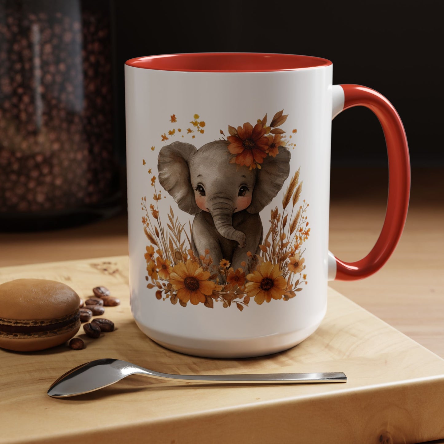 Adorable Elephant Floral Coffee Mug, Cute Animal Mug, Coffee Lover Gift, Kids Mug, Baby Shower Decor