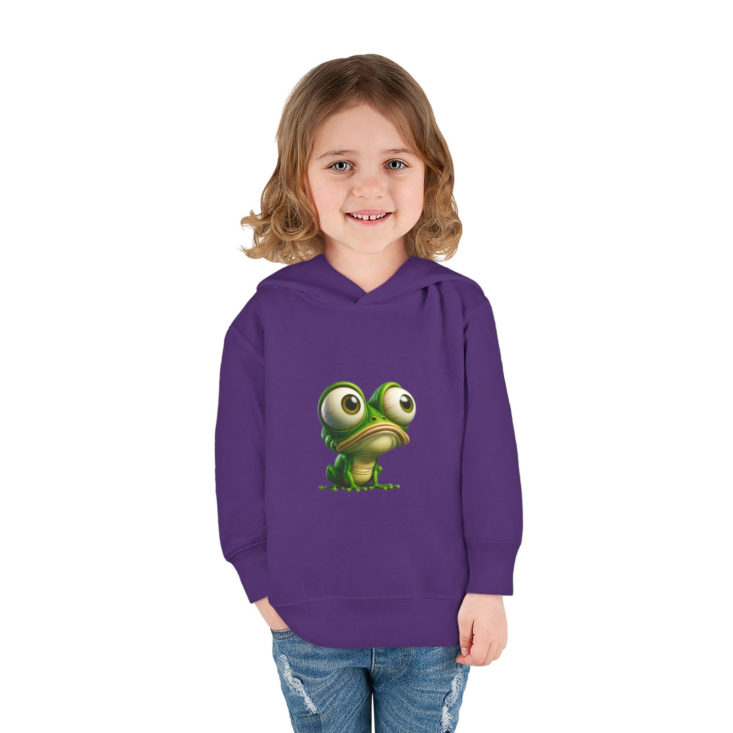 Whimsical Toddler Frog Pullover Hoodie, Cute Kids Fleece Sweater, Playful Toddler Clothing, Children's Gift, Animal Lover Apparel