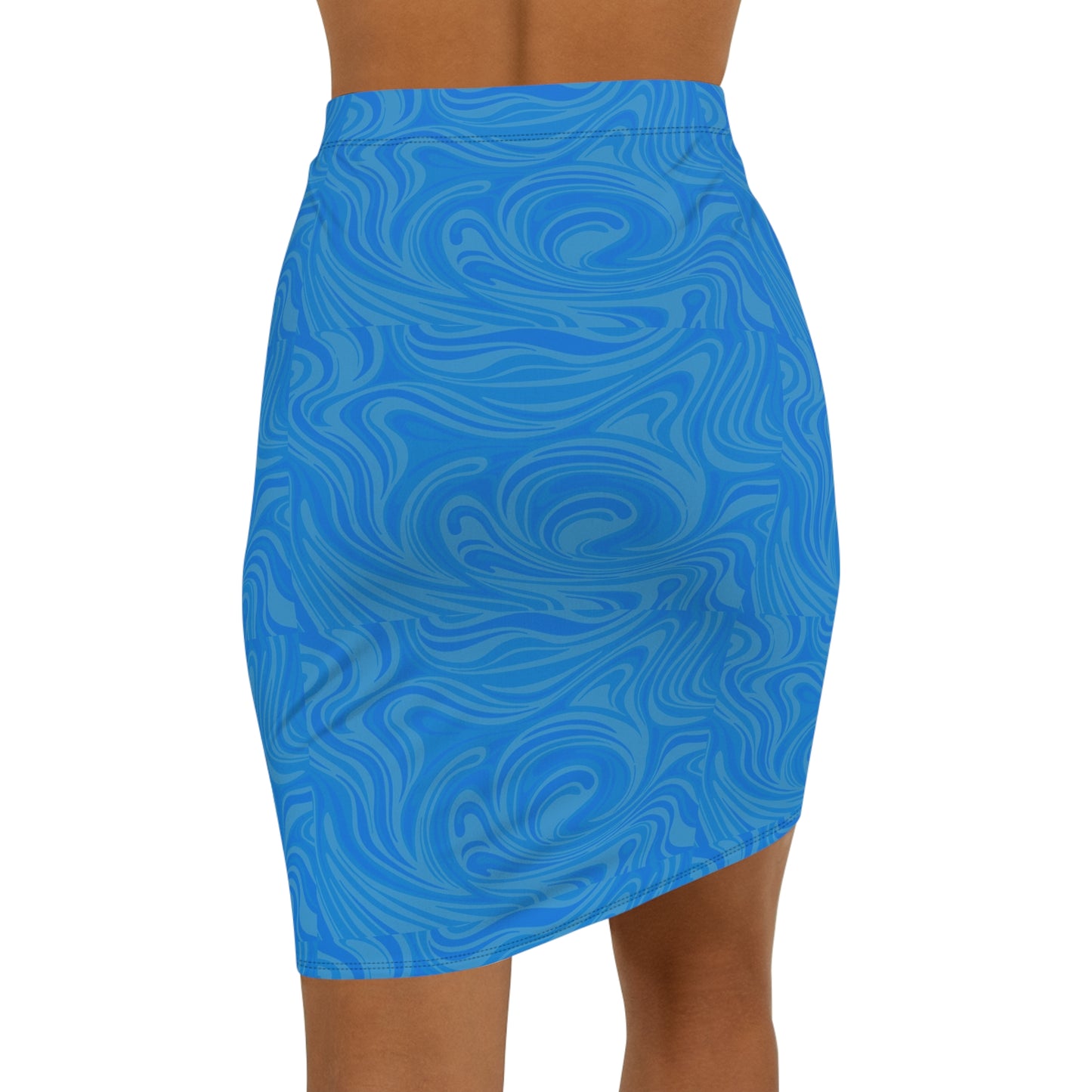 Blue Swirl Pencil Skirt — Women's Mid-Waist Retro Wave Print
