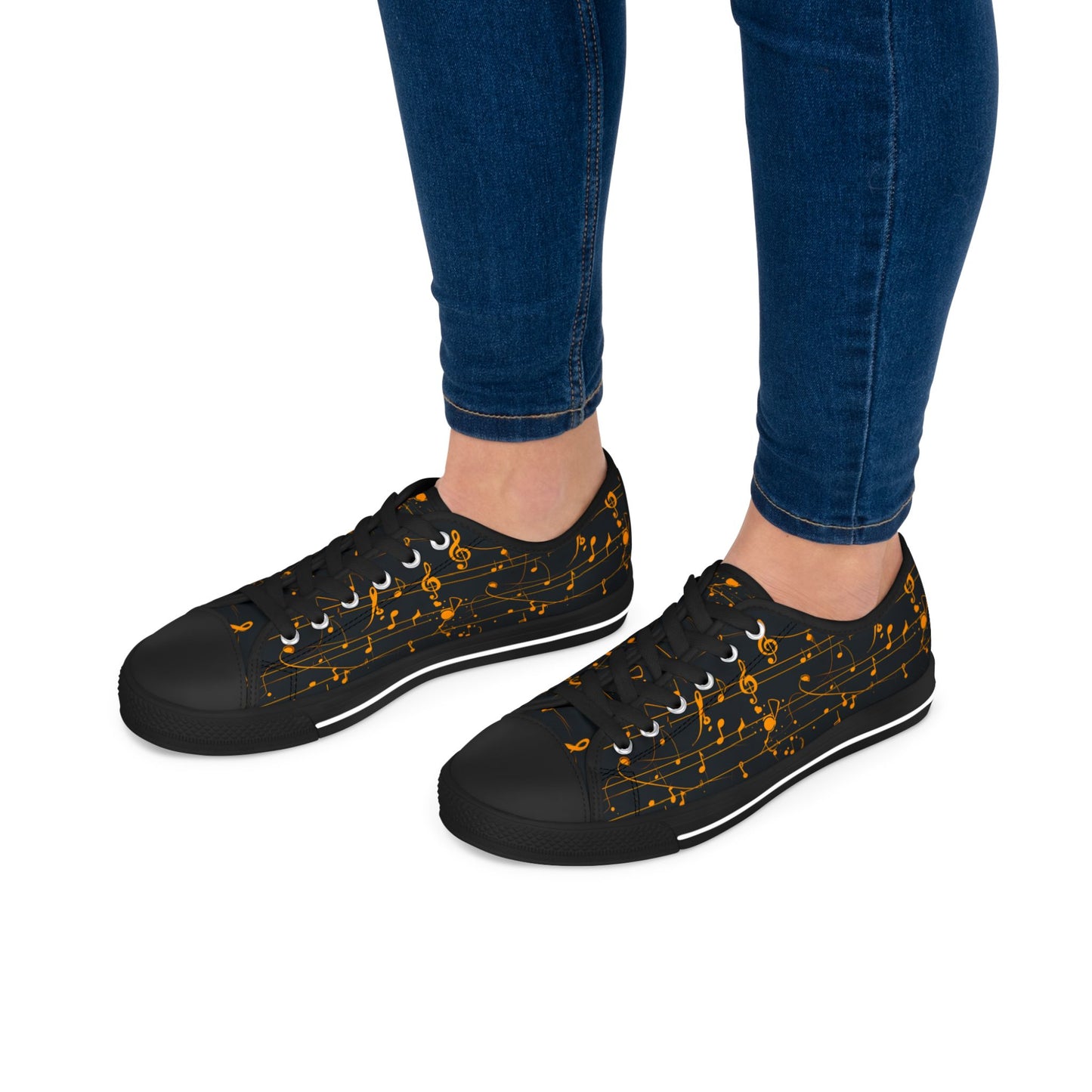 Low Top Sneakers — Black Gold Musical Notes Design