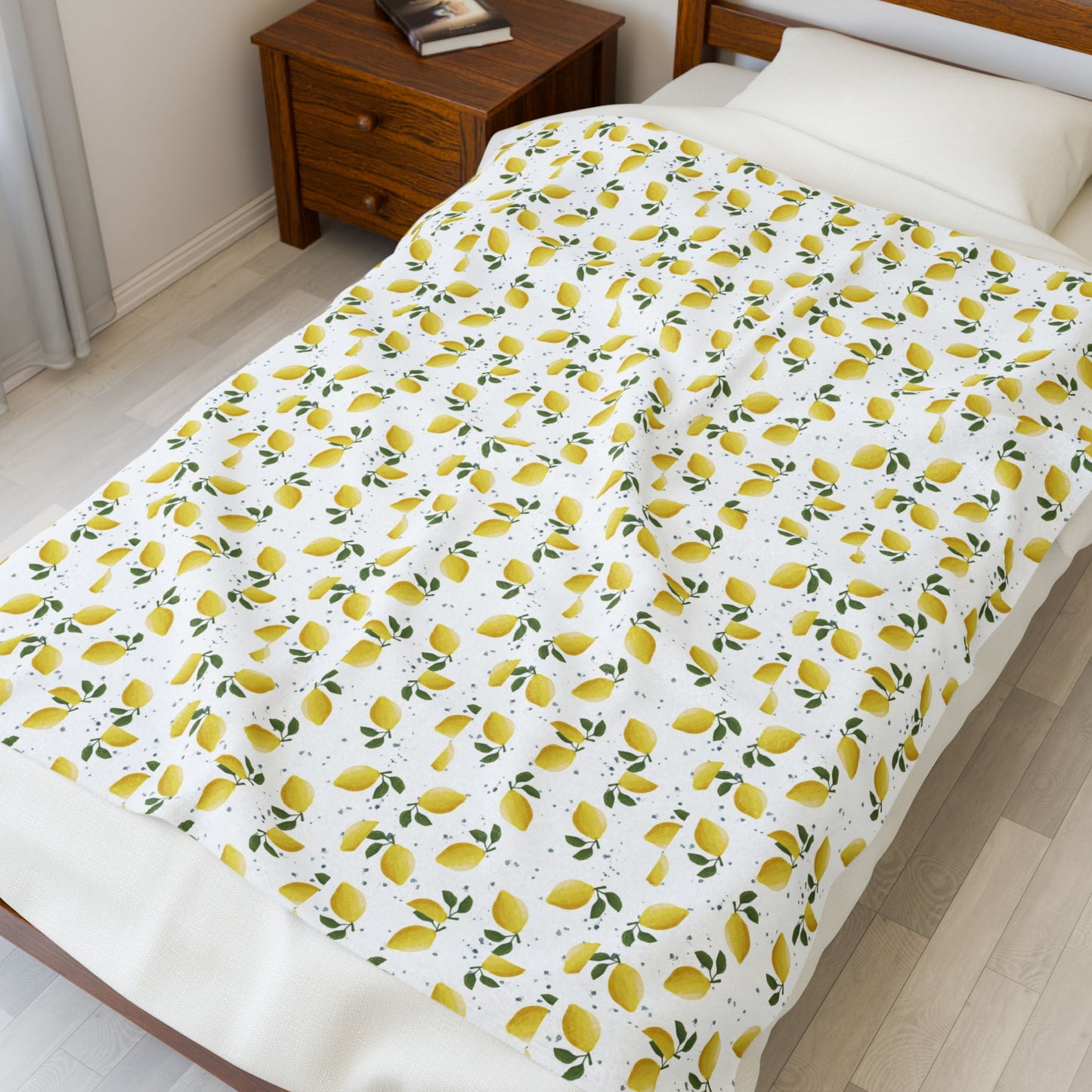 Lemon Floral Velveteen Plush Blanket - Cozy Throw for Home Decor, Gift for Her, Nursery Blanket, Mother's Day, Summer Vibes