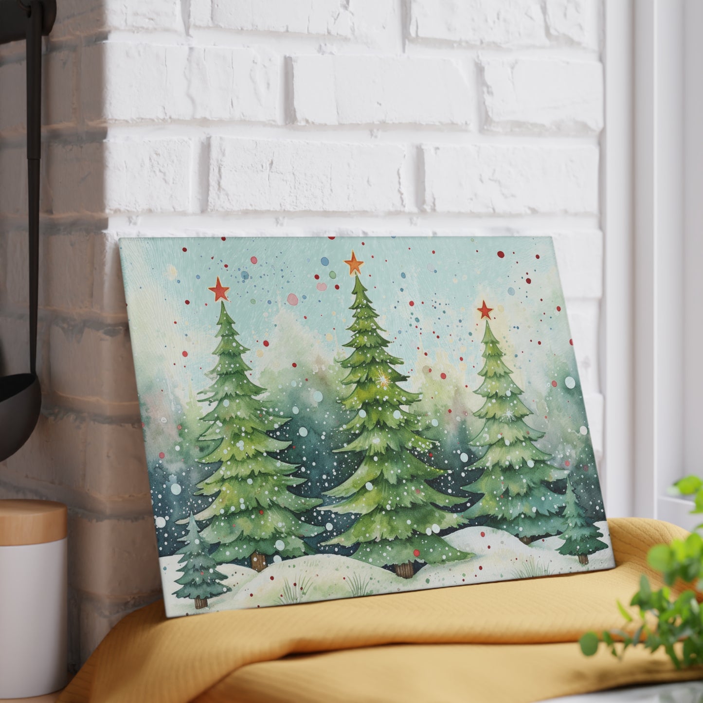 Glass Cutting Board — Watercolor Christmas Trees Holiday Kitchen Decor