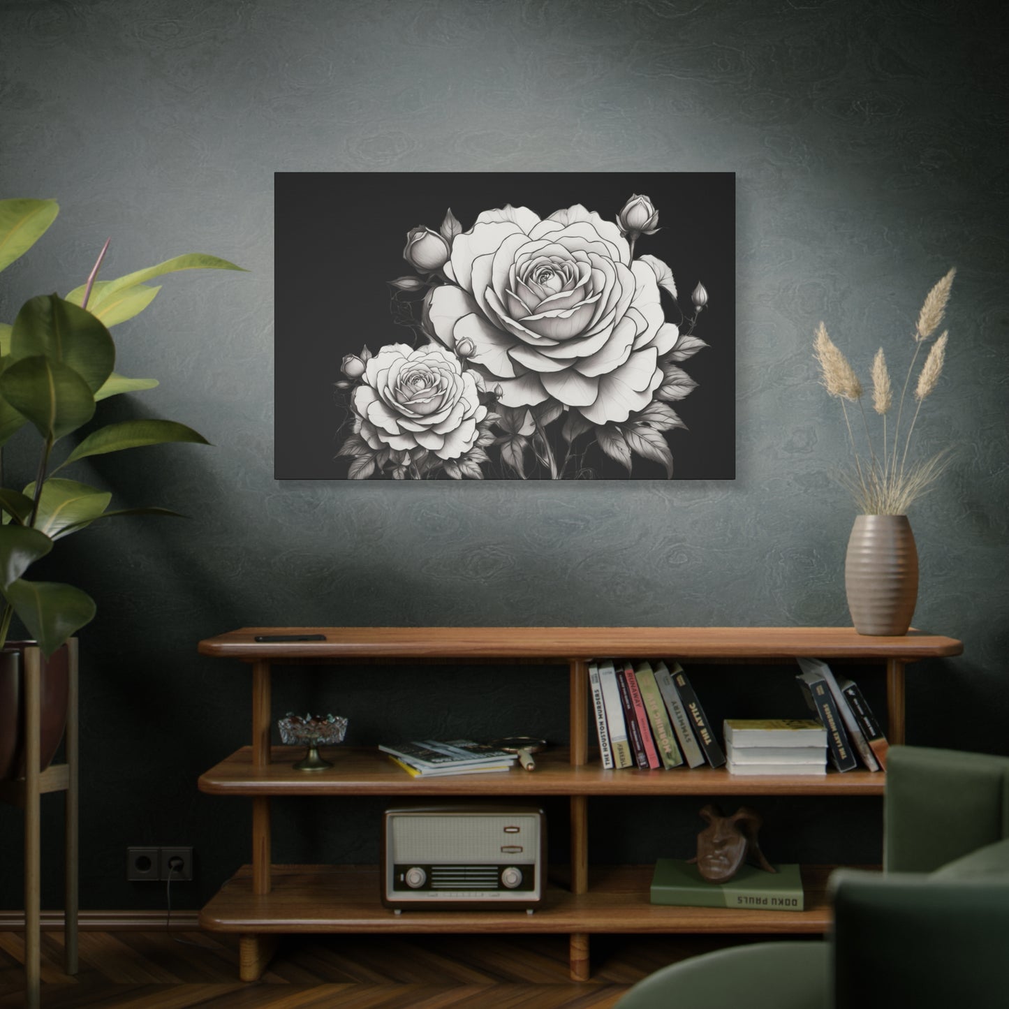 Monochrome Rose Canvas Print — Black & White Floral Wall Art