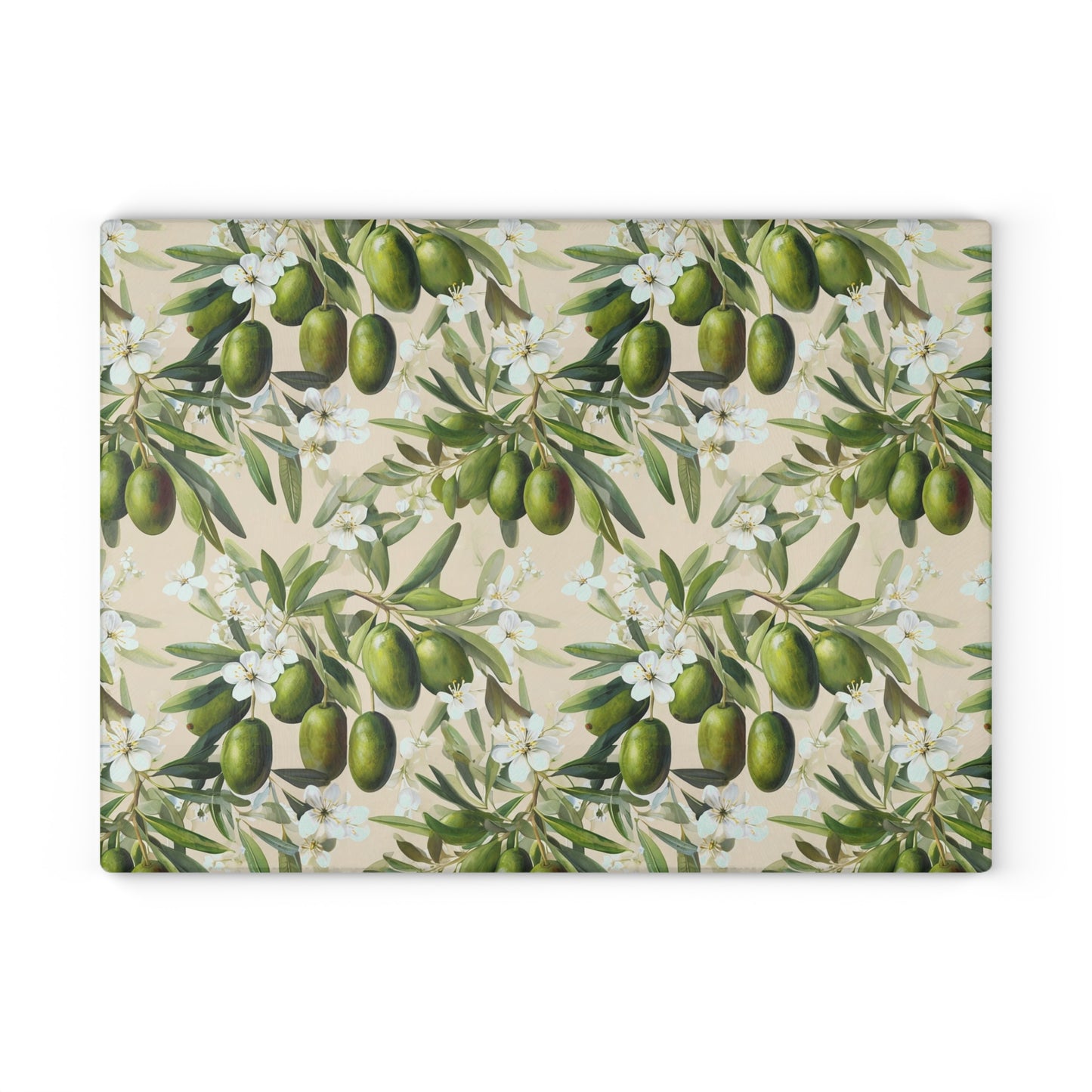 Olive Branch Glass Cutting Board — Mediterranean Kitchen Decor