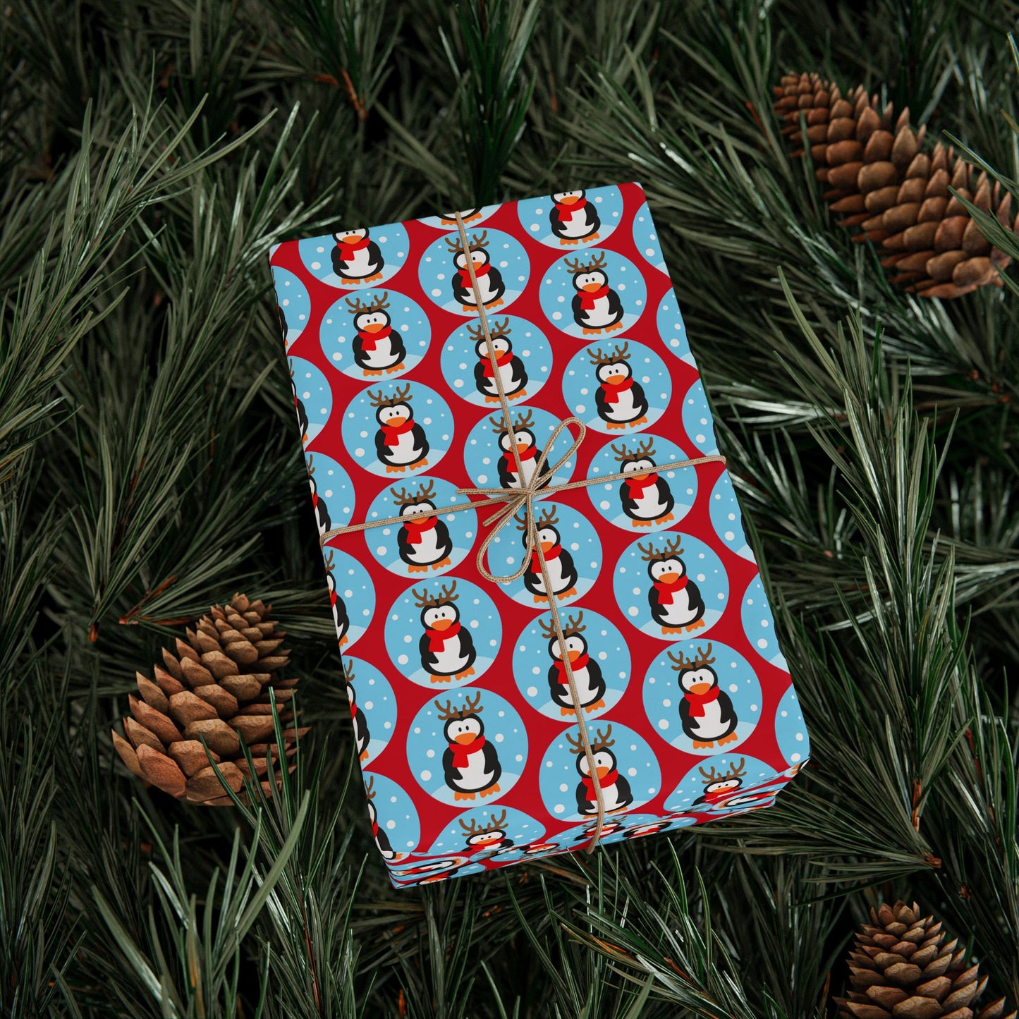 Wrapping Paper Roll — Festive Penguin Pattern Holiday Gift Wrap