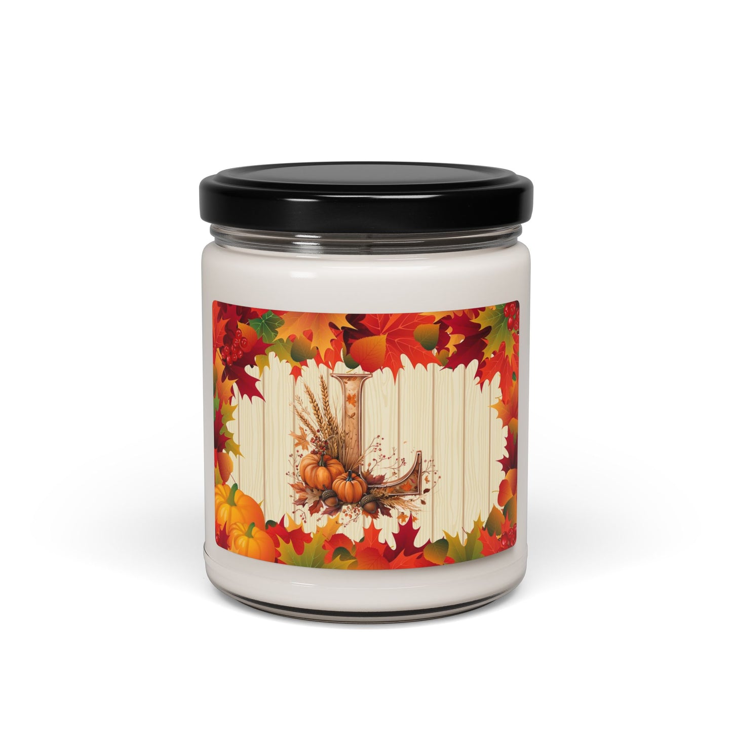 Fall Harvest Soy Candle, 9oz — Autumn Leaves & Cornucopia Scent - Letter L