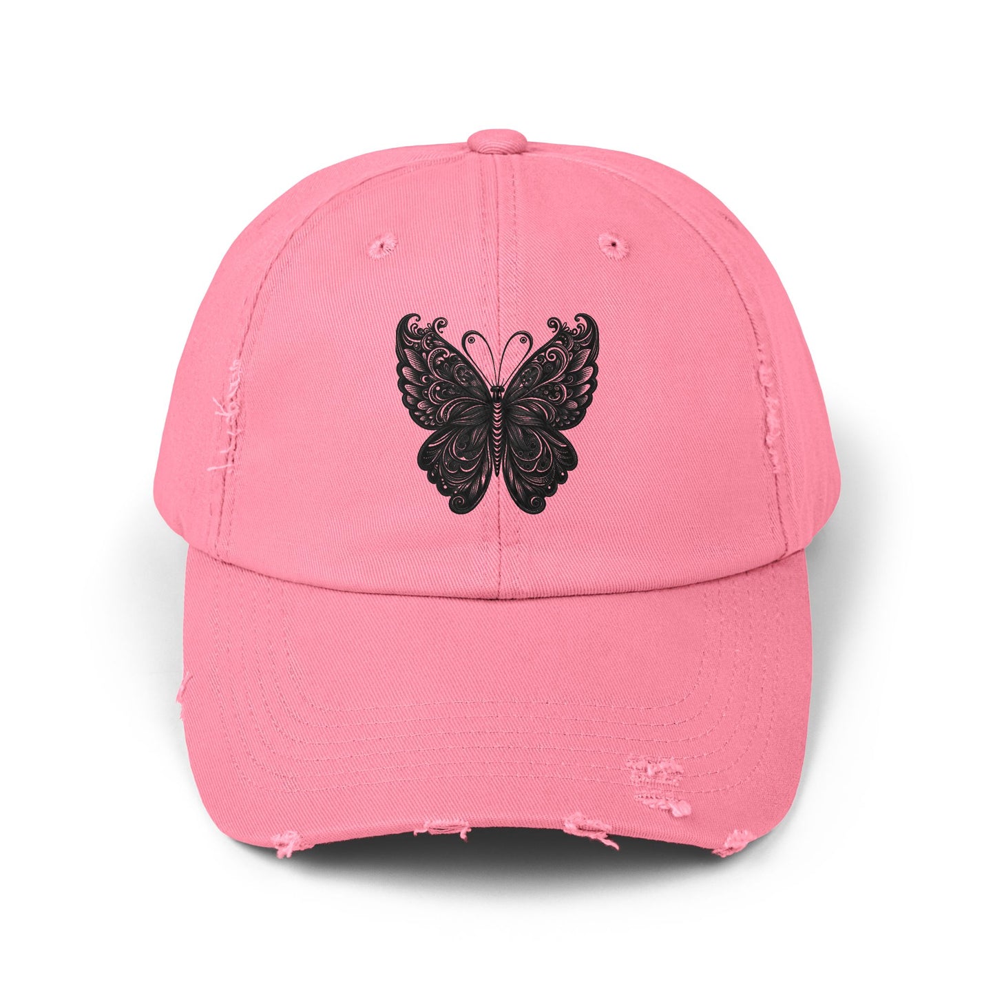 Black Distressed Butterfly Cap | Stylish Unisex Hat for Everyday Wear, Perfect Gift for Birthdays, Fashion Statement