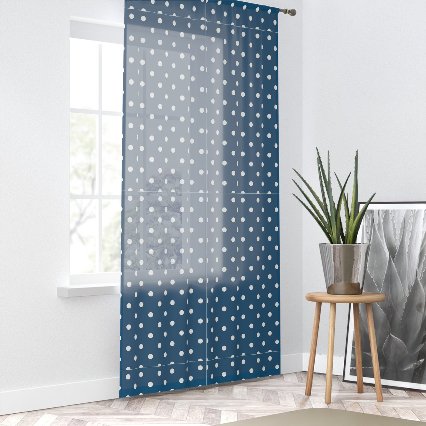 Navy Polka Dot Window Curtain, Modern Home Decor, Living Room Style, Bedroom Accessory, Gift for New Homeowners