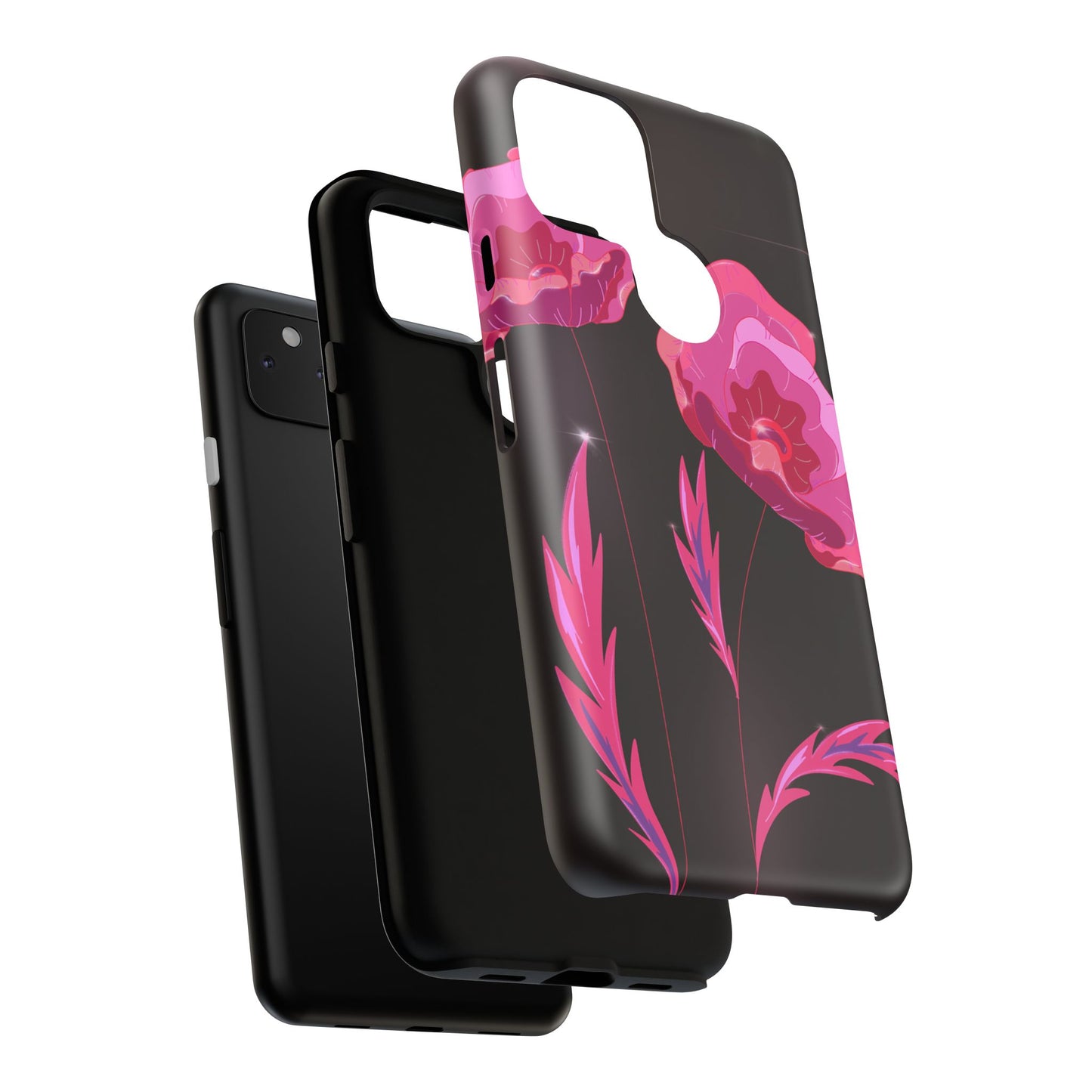 Floral iPhone Case | Tough Cases with Pink Poppy Design, Elegant Flower Phone Cover, Gift for Her, Spring Accessories, Chic Tech