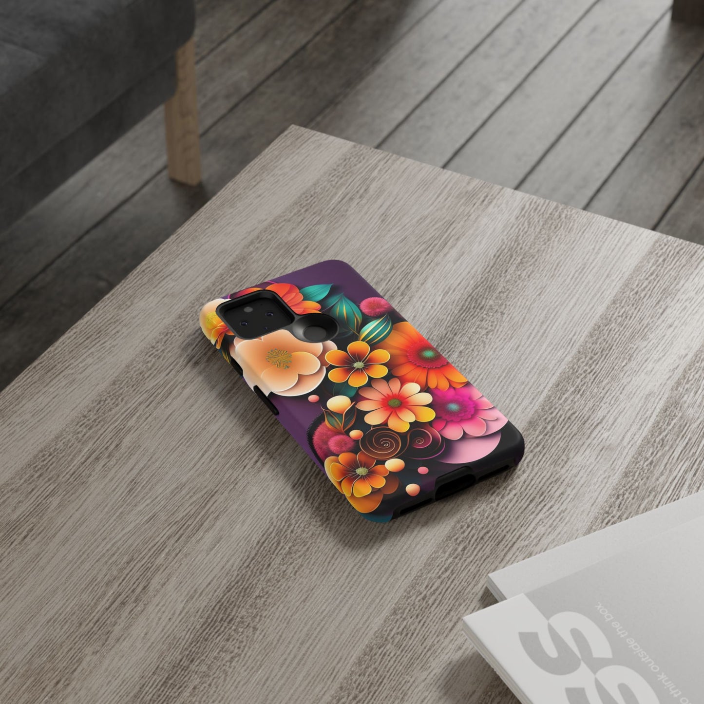 Floral Burst Tough Phone Case — Colorful Retro Flowers Protective Cover