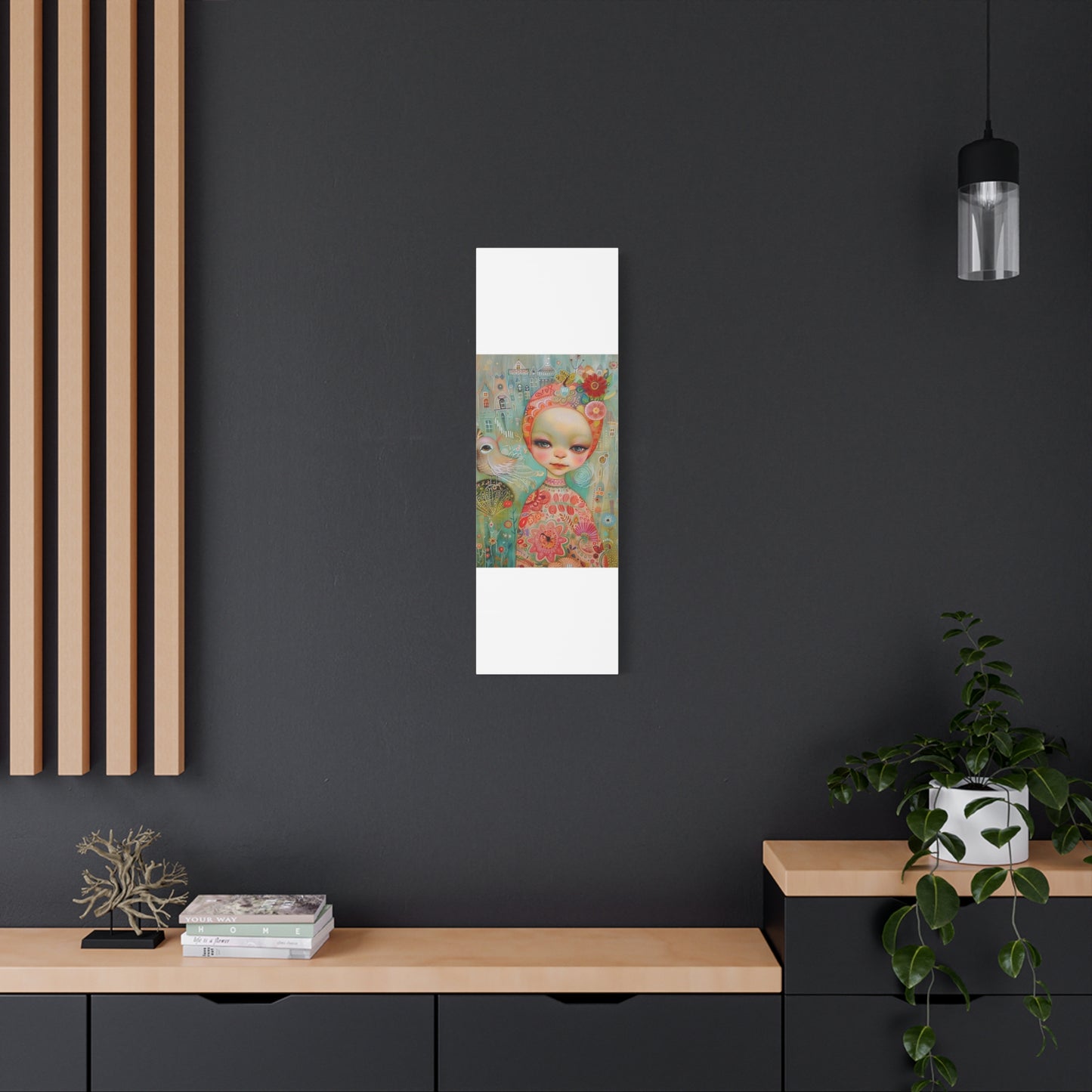 Whimsical Girl & Bird Matte Canvas Wall Art — Stretched Decorative Painting