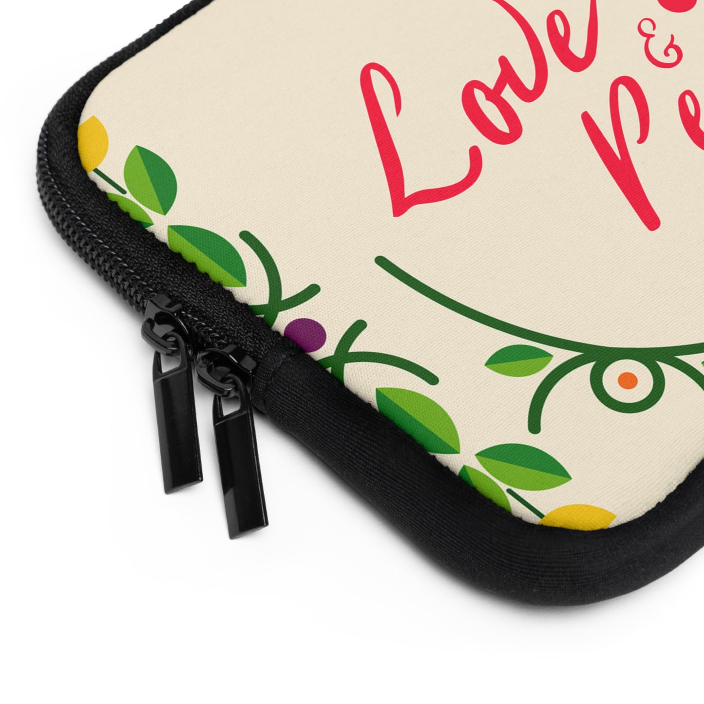 Boho Floral Laptop Sleeve - Love & Peace, Stylish Computer Case, Gift for Students, Eco-Friendly Tech Accessory, Flower Pattern