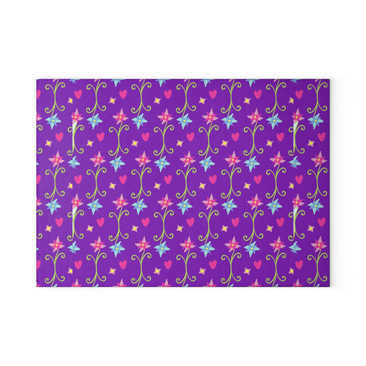 Colorful Floral Glass Cutting Board, Kitchen Decor, Wedding Gift, Culinary Gift, Home Decor, Gift for Her