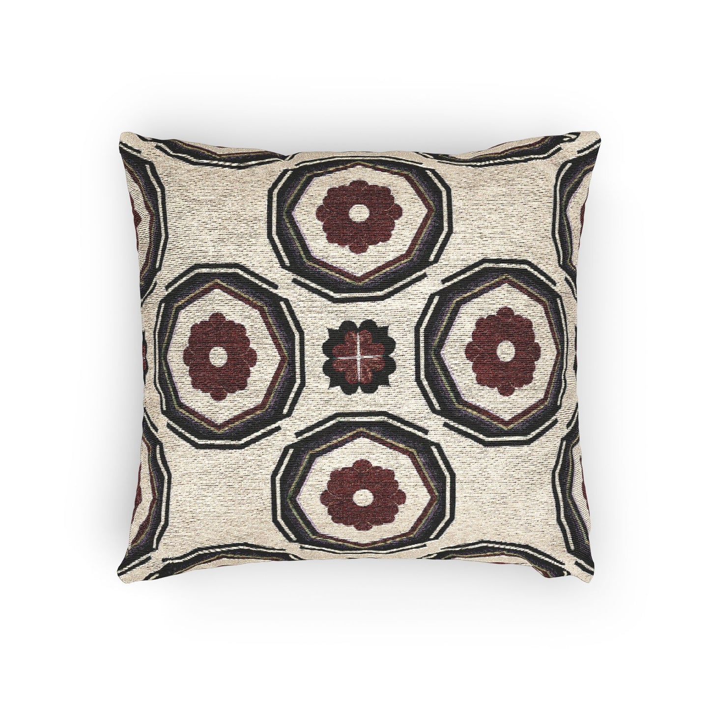 Bohemian Woven Pillow with Floral Design
