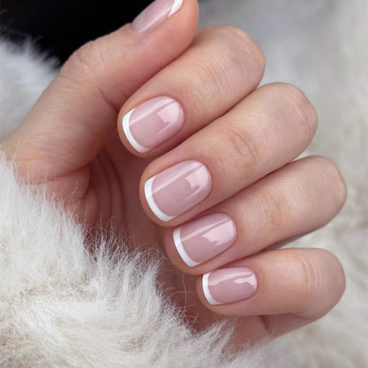 Minimalist French White Wearing Nail Short Square Nail Wearing Nail Sheet Finished Product Wholesale Foreign Trade Hot Sale