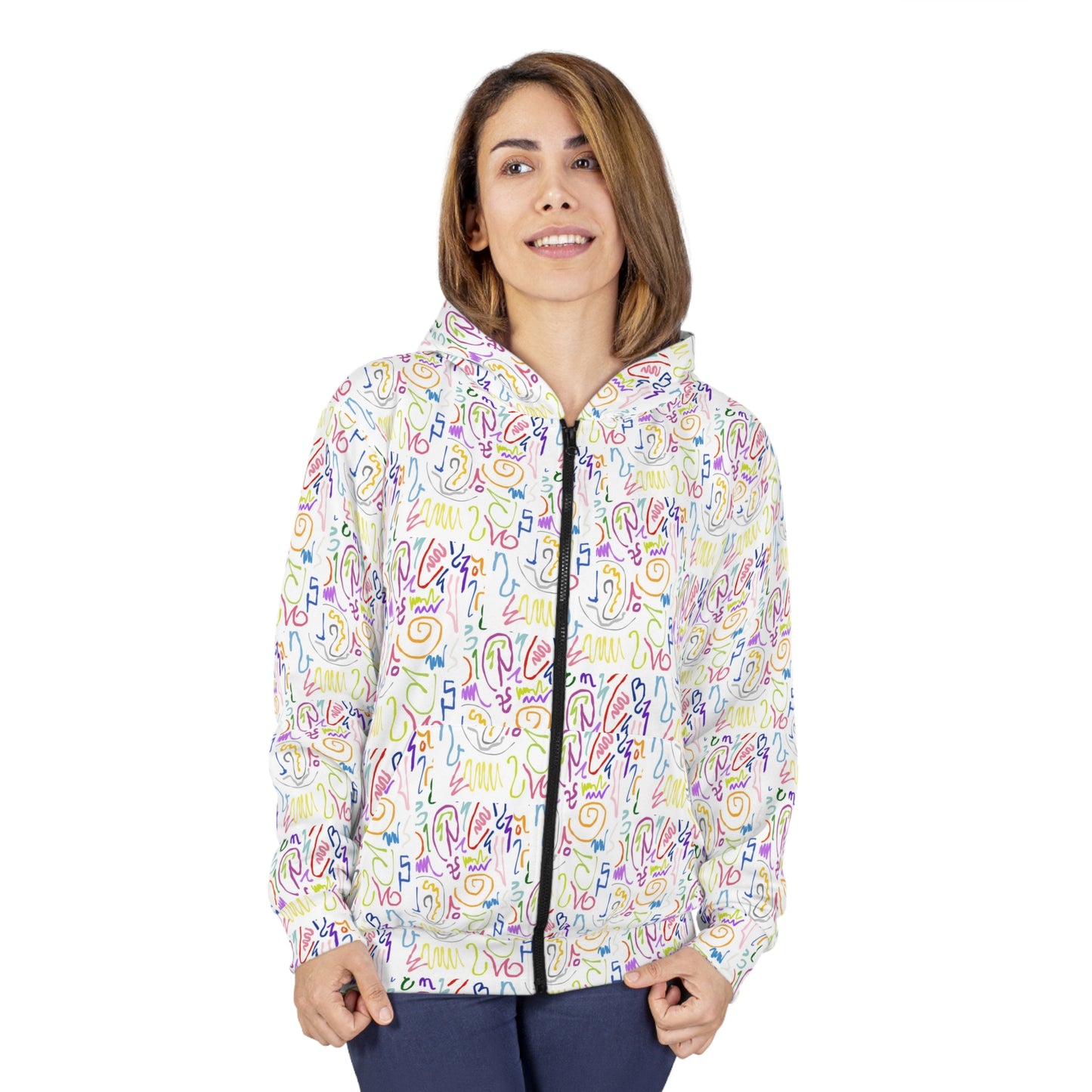 Colorful Unisex Zip Hoodie, Vibrant Fashion Sweater, Casual Everyday Wear, Gift for Friends, Unique Style for Spring