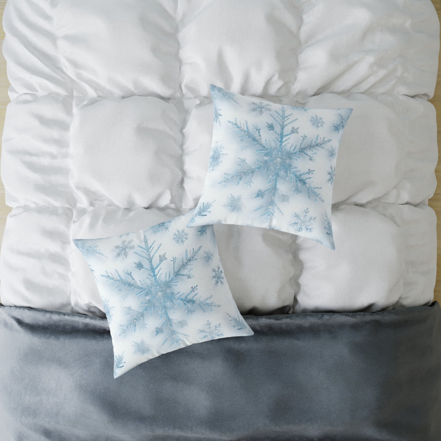 Snowflake Square Poly Canvas Pillow | Cozy Winter Decor, Holiday Gift, Home Accent, Relaxation Decor, Seasonal Cushion