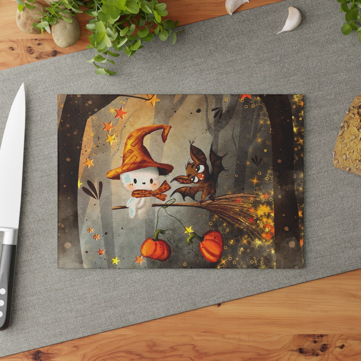 Whimsical Halloween Glass Cutting Board - Perfect for Fall Decor, Kitchen Gift, Trick or Treat, Pumpkin Lover, Halloween Party Supplies
