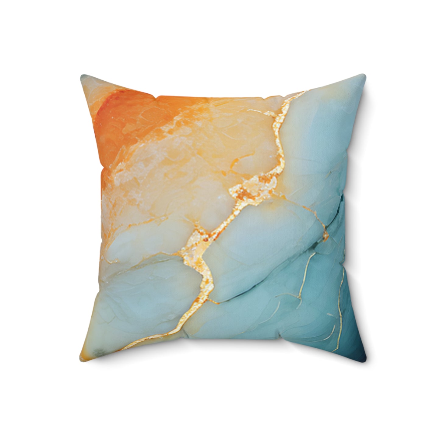Blue & Gold Marble Decorative Pillow — Turquoise Abstract Square Throw Pillow