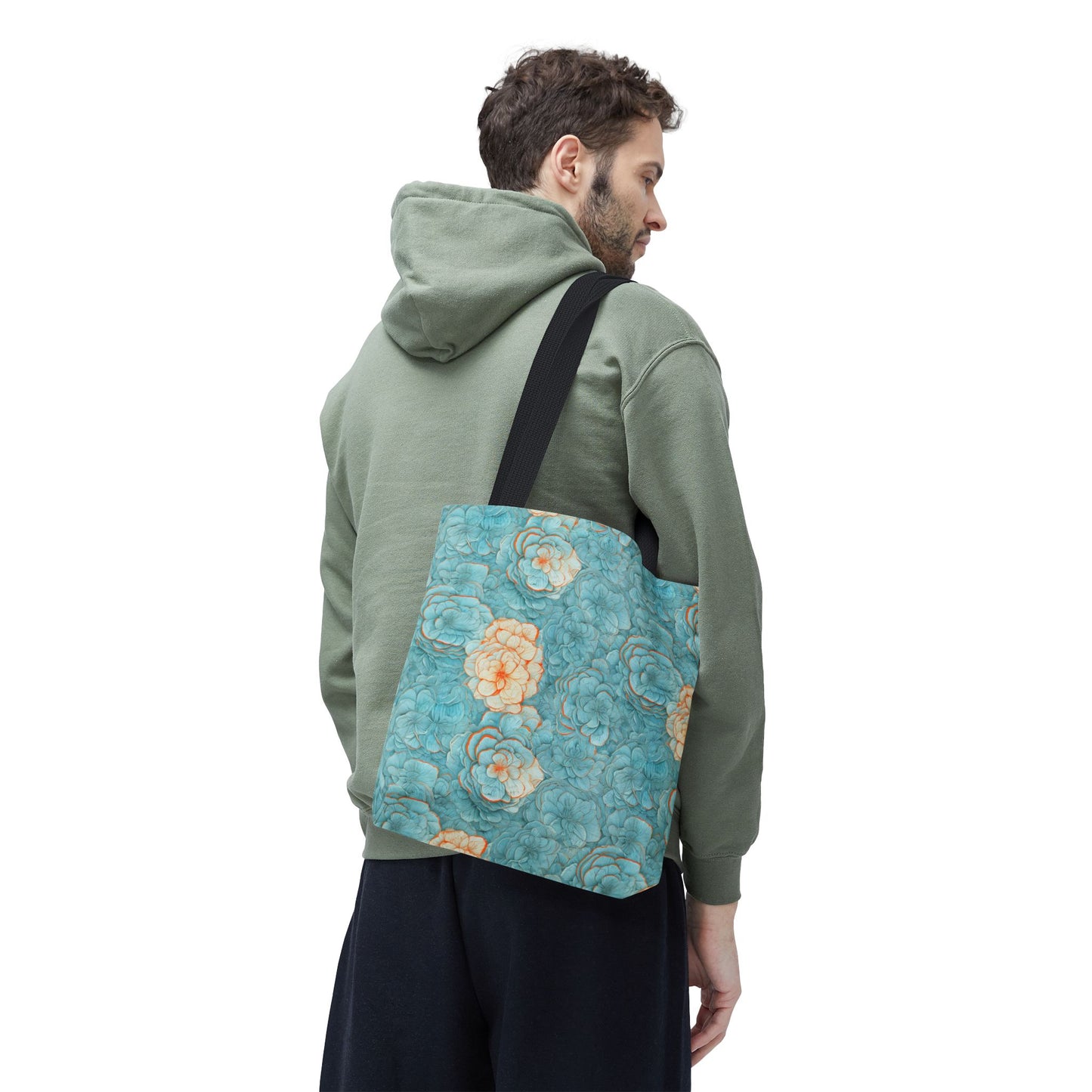 Floral Watercolor Tote Bag — Teal Succulent Pattern