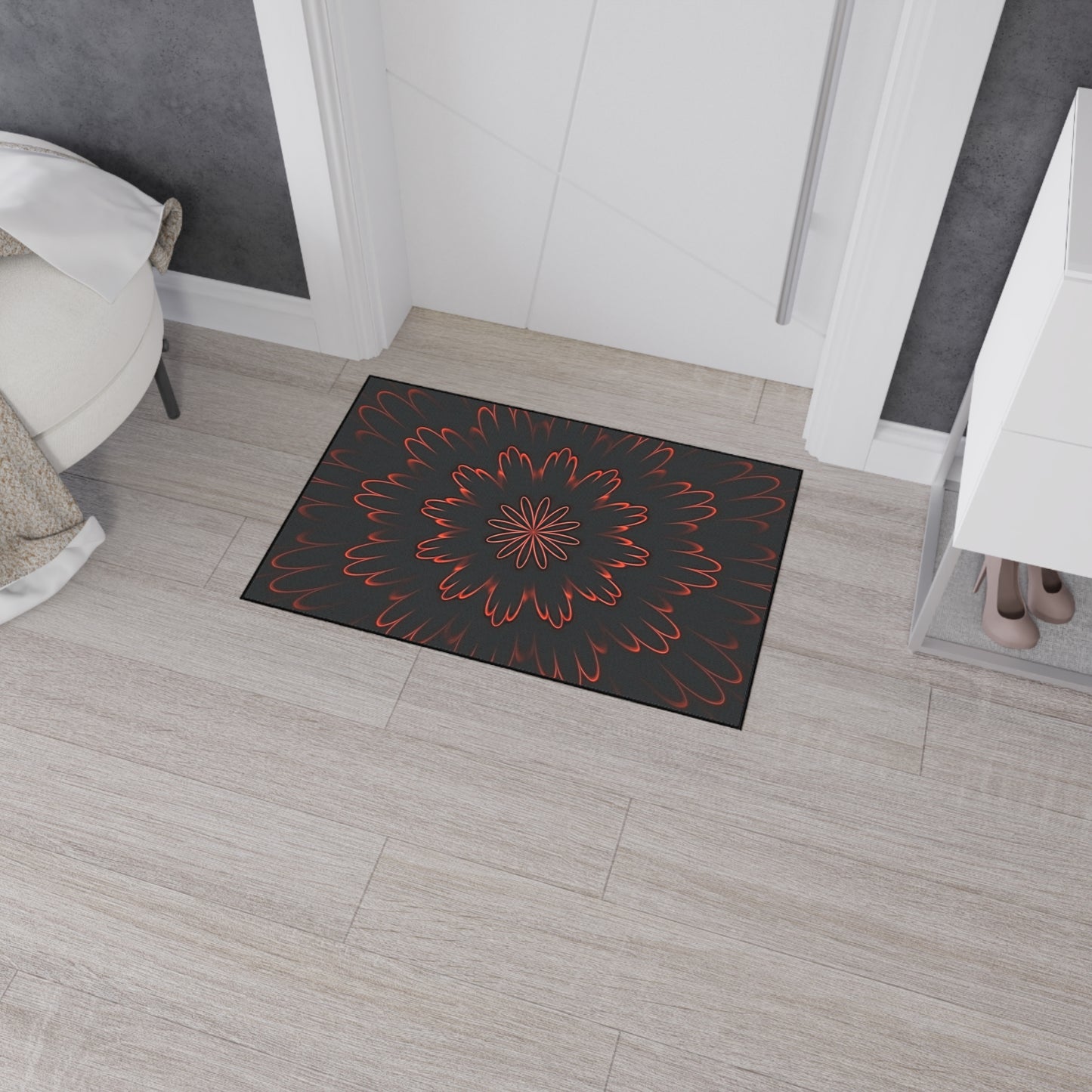 Floral Mandala Heavy Duty Floor Mat — Dark Red Radiant Entry Rug