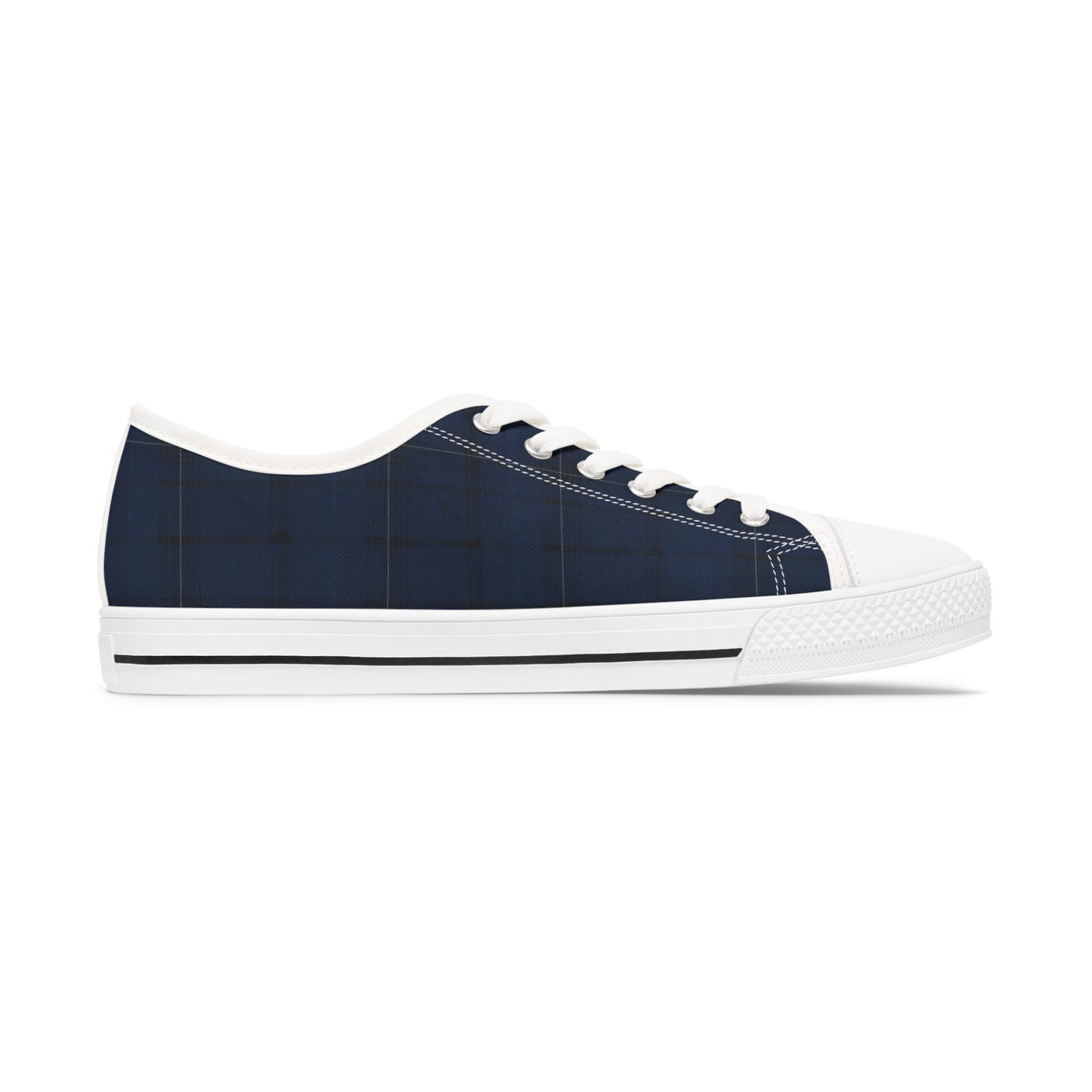Navy Plaid Low Top Sneakers — Casual Classic Canvas Shoes