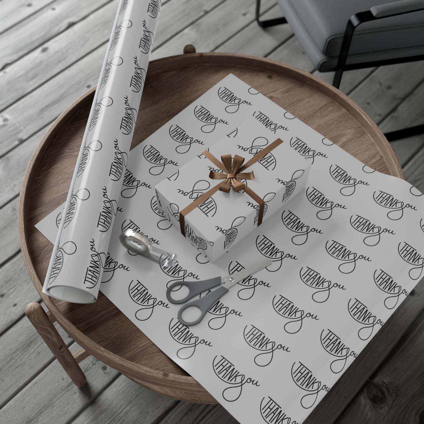 Gift Wrap Paper — 'Thank You' Patterned Wrapping Paper (Gray)