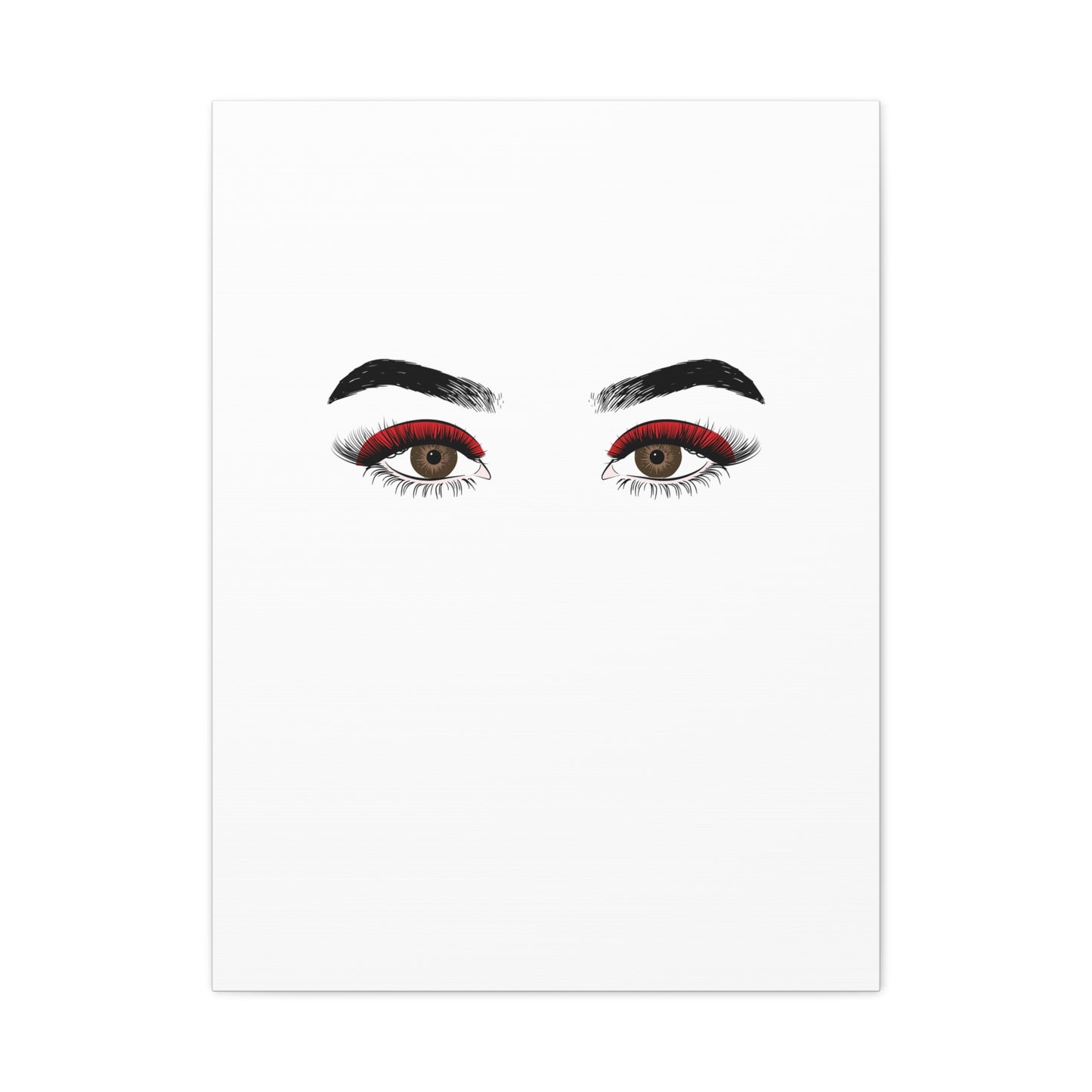 Glam Eyes Matte Canvas Wall Art — Brown Eyes with Red Lashes