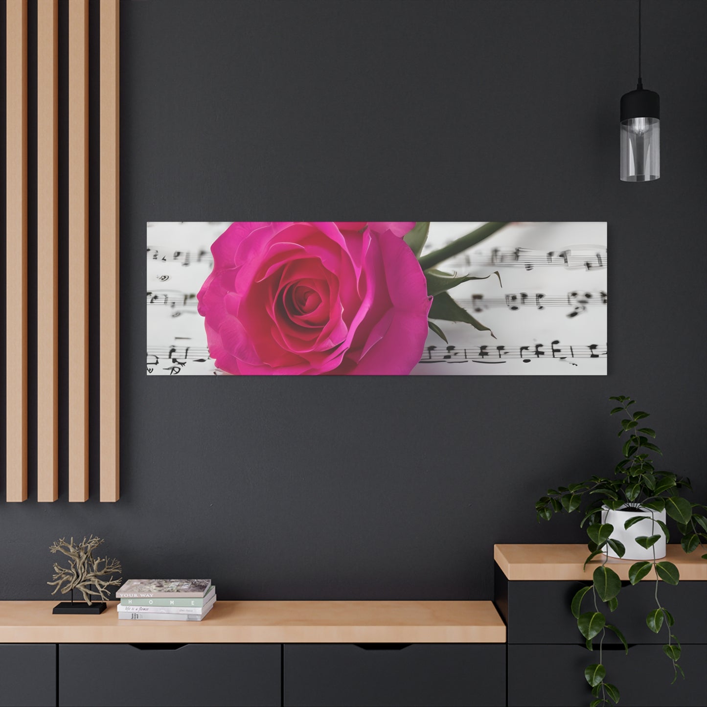 Stretched Canvas Art Print, Classic Rose on Sheet Music, Floral Wall Decor, Home Decoration, Gift for Music Lovers