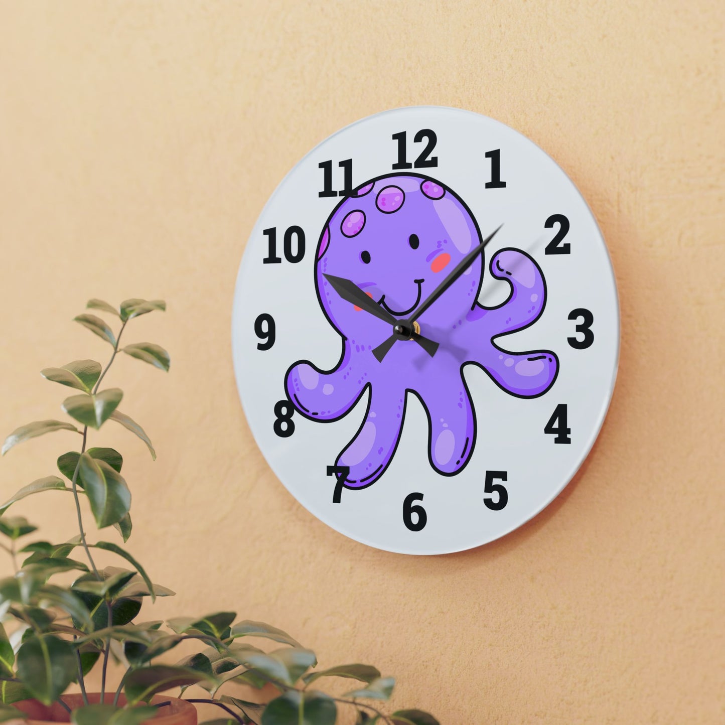 Cute Octopus Acrylic Wall Clock - Fun Kids Room Decor, Nautical Wall Art