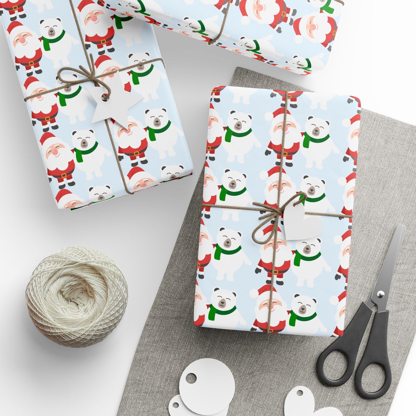 Wrapping Paper — Cute Santa & Polar Bear Holiday Gift Wrap (Festive Blue Roll)