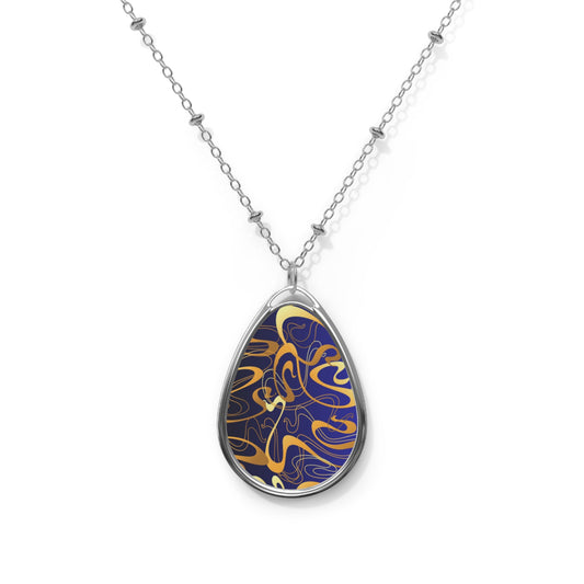 Abstract Art Oval Necklace, Unique Pendant Jewelry, Boho Chic Accessory
