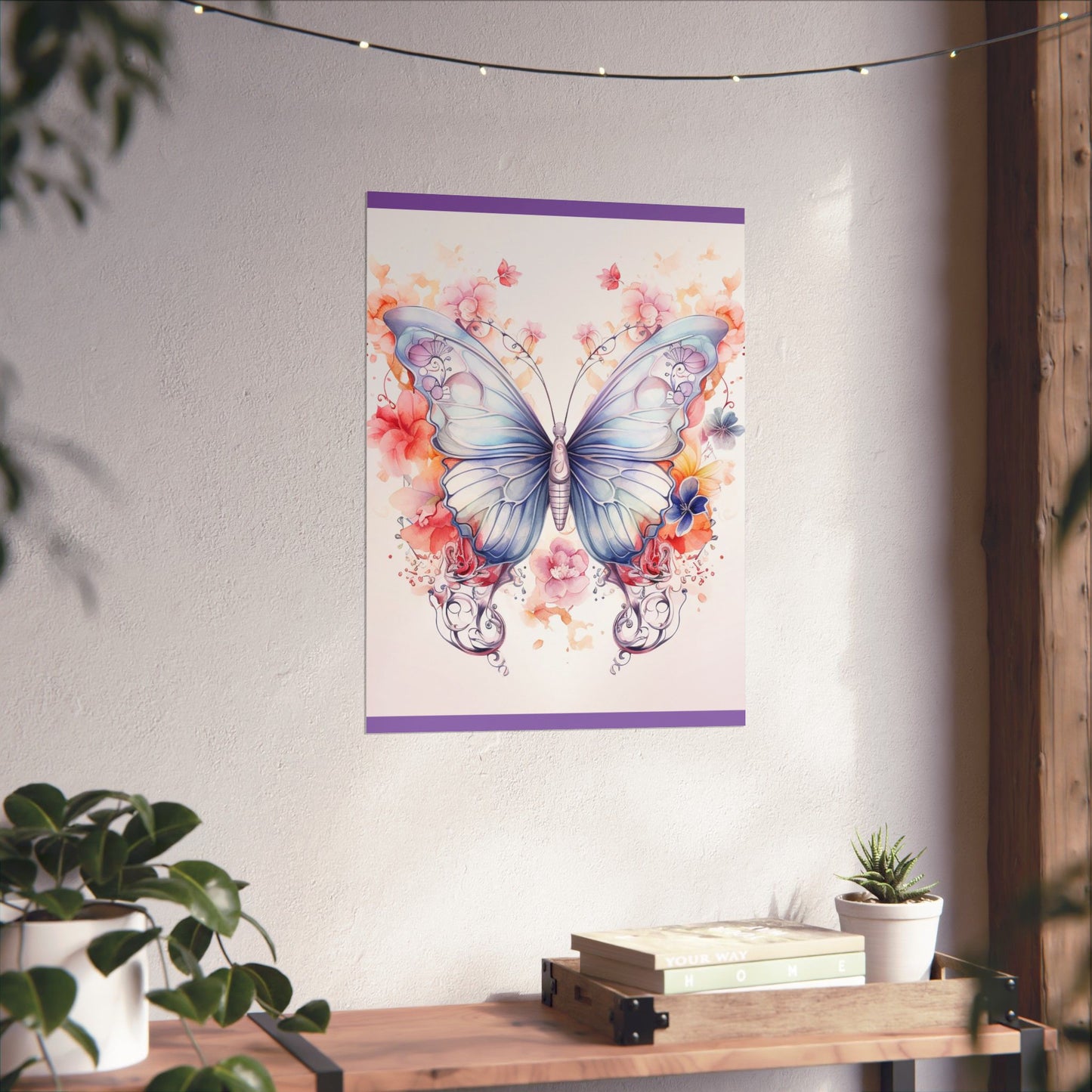 Butterfly Watercolor Wall Poster — Floral Pastel Matte Vertical Print