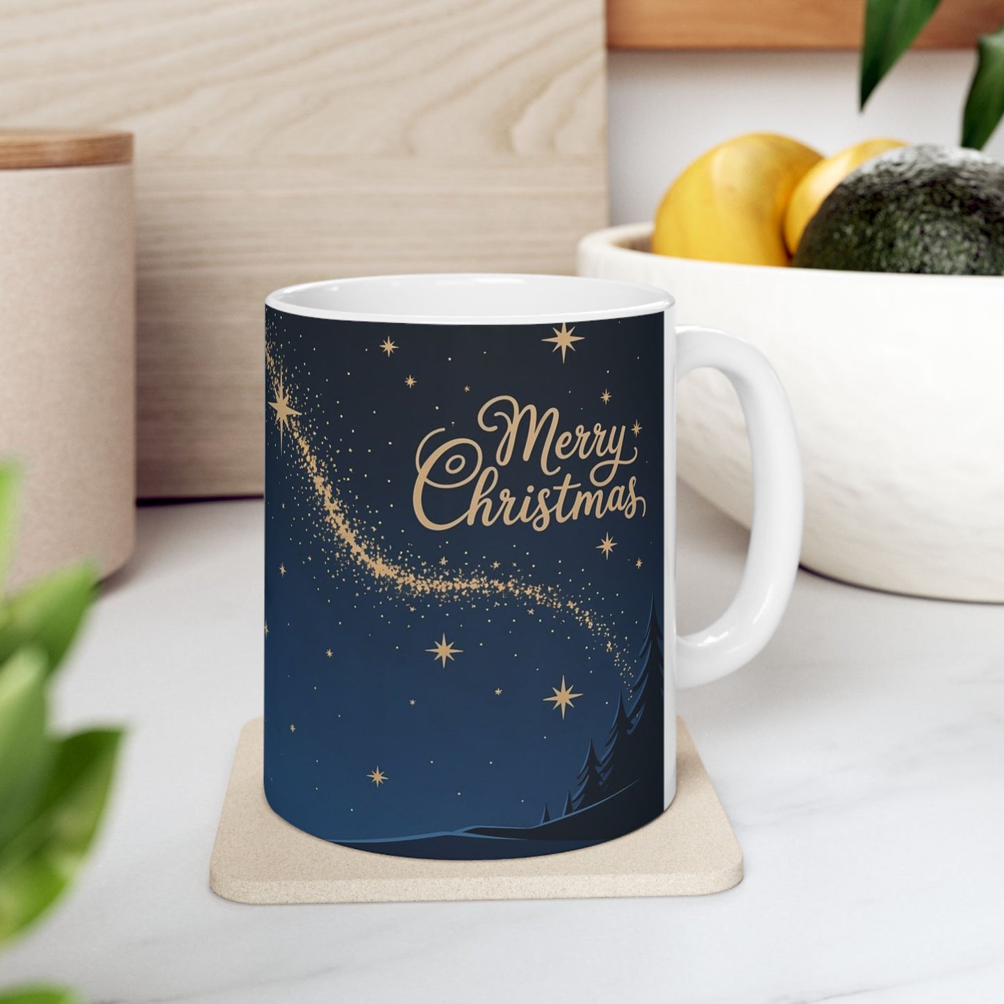 Christmas Starry Night Mug — Silhouette Parents & Child with Shooting Star (11oz/15oz)