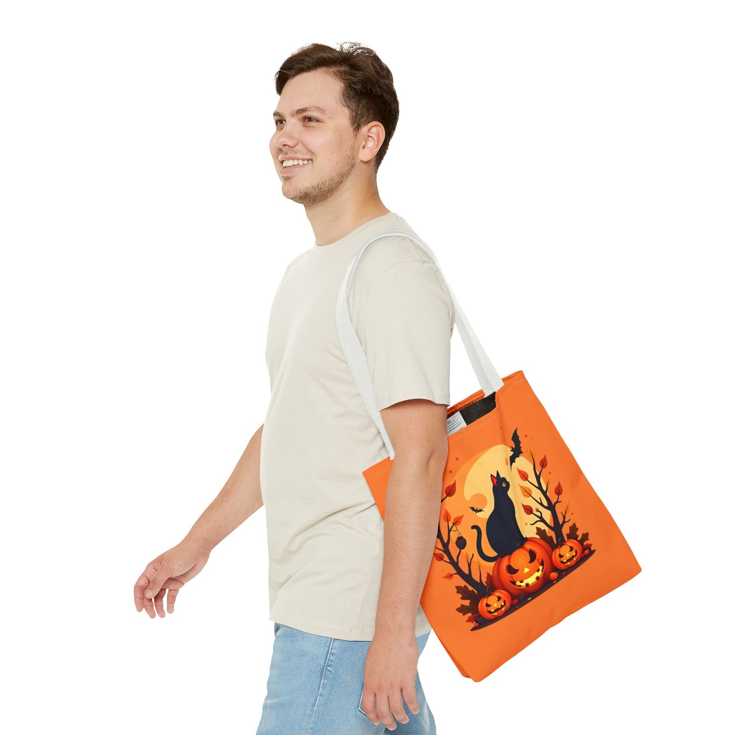 Halloween Cat Tote Bag | Spooky Halloween Accessory, Trick or Treat, Gift for Cat Lovers, Fall Fashion Must-Have, Pumpkin Decor