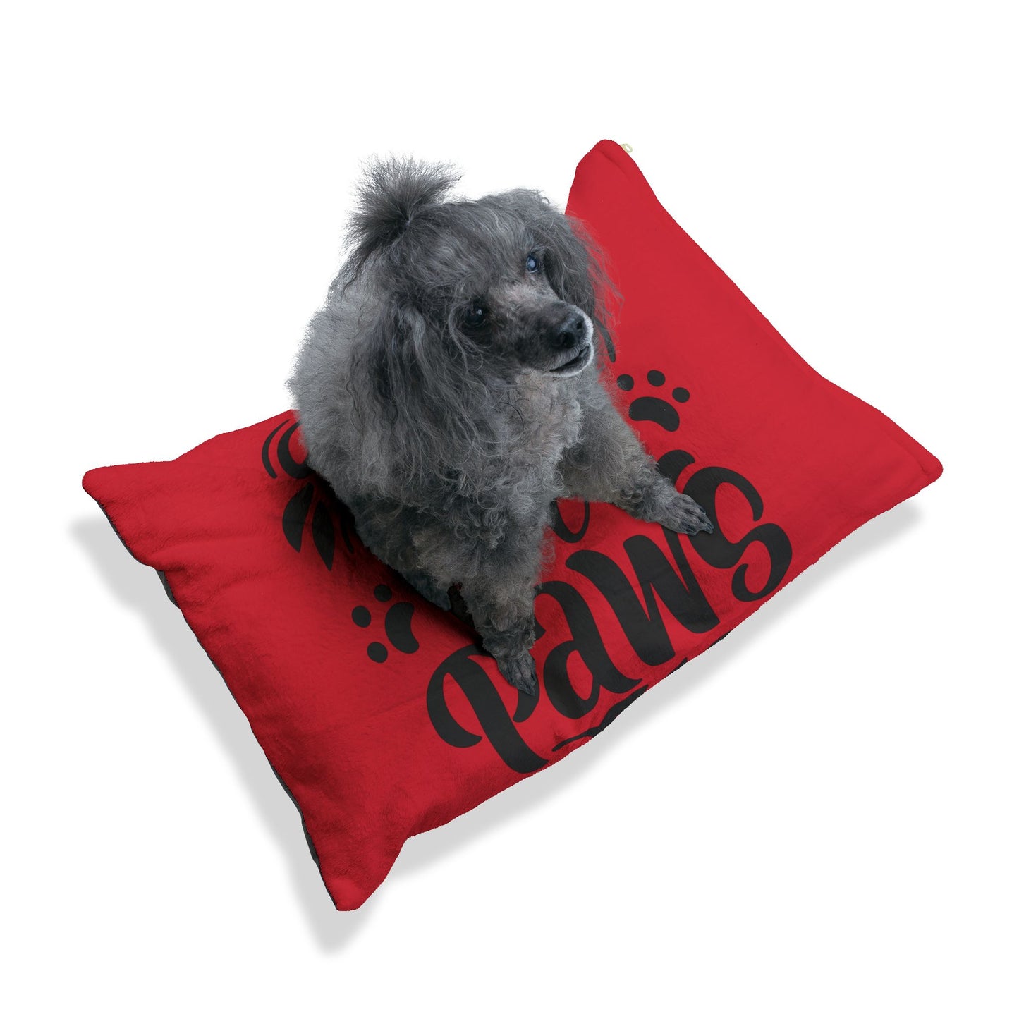 Love Has Four Paws Pet Bed — Red Plush Dog & Cat Cushion