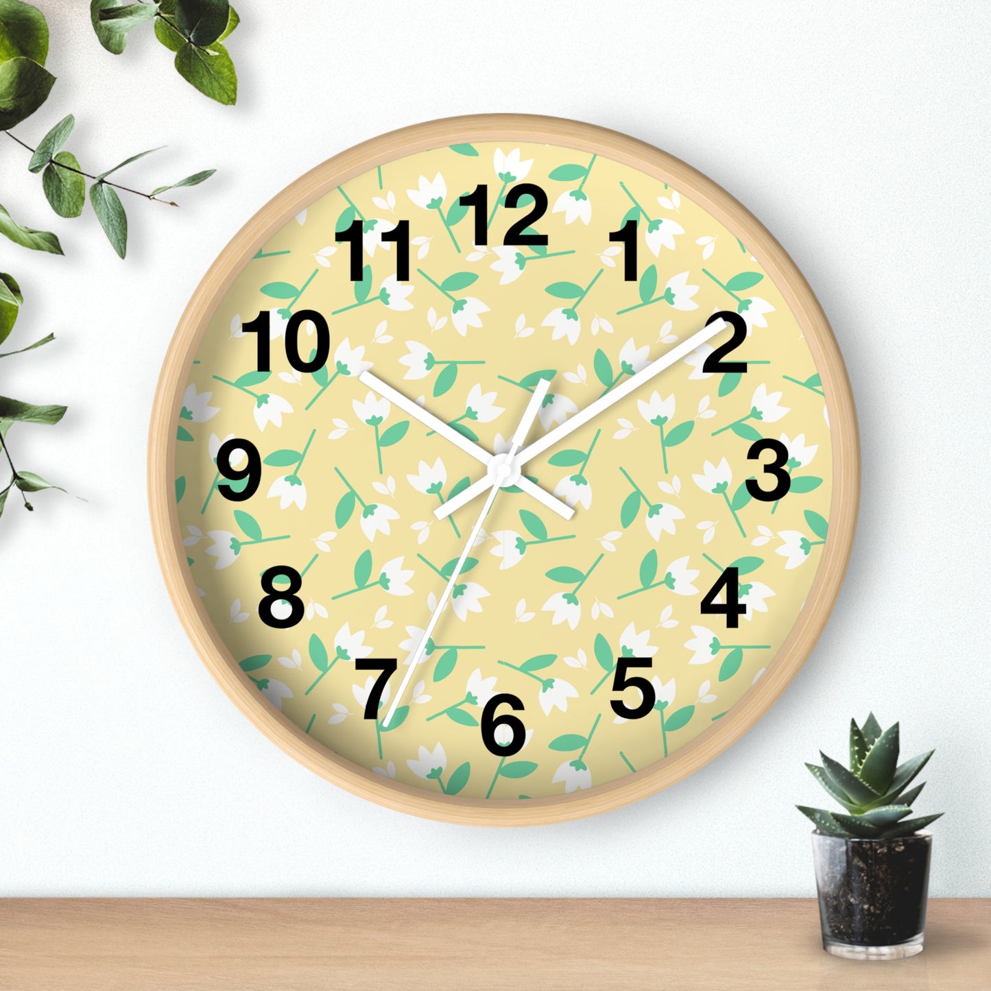 Floral Yellow Wall Clock, Home Decor, Gift for Her, Spring Vibes, Kitchen Accessory, Mother's Day Gift
