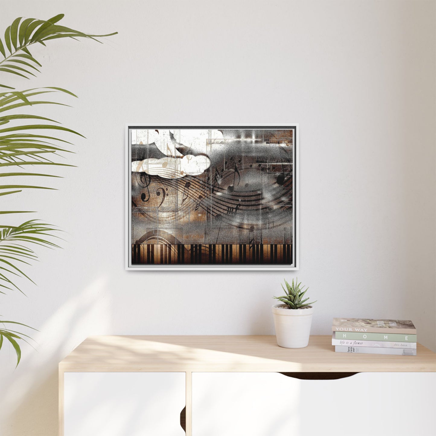 Framed Music Notes Canvas Print — Abstract Vintage Piano & Sheet Music Wall Art