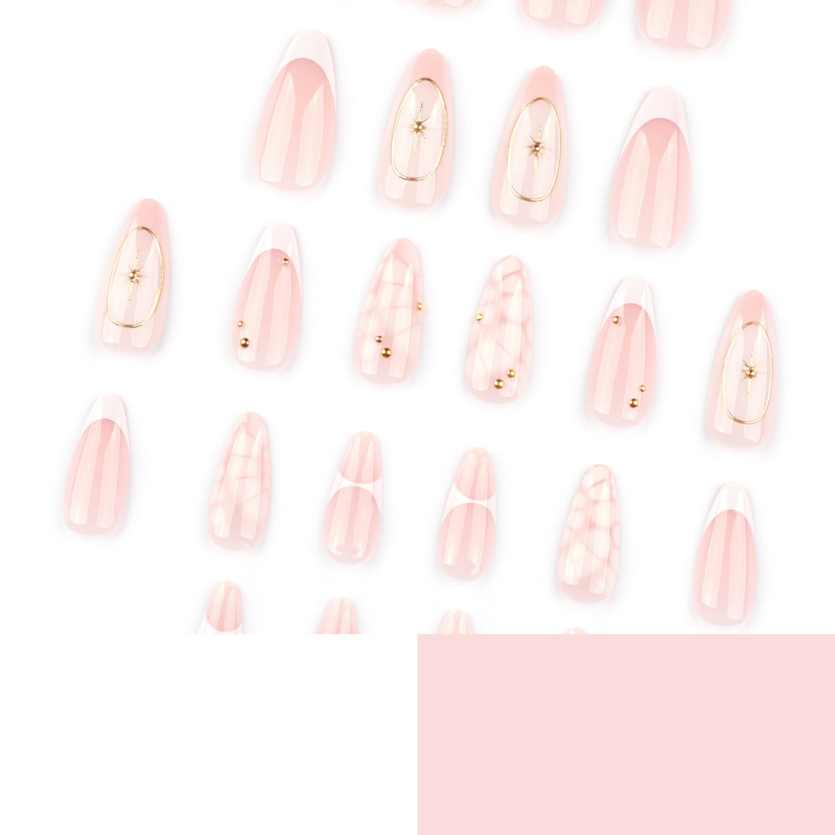 3D Bohemian French White Short Almonds press-on nails – Image 4