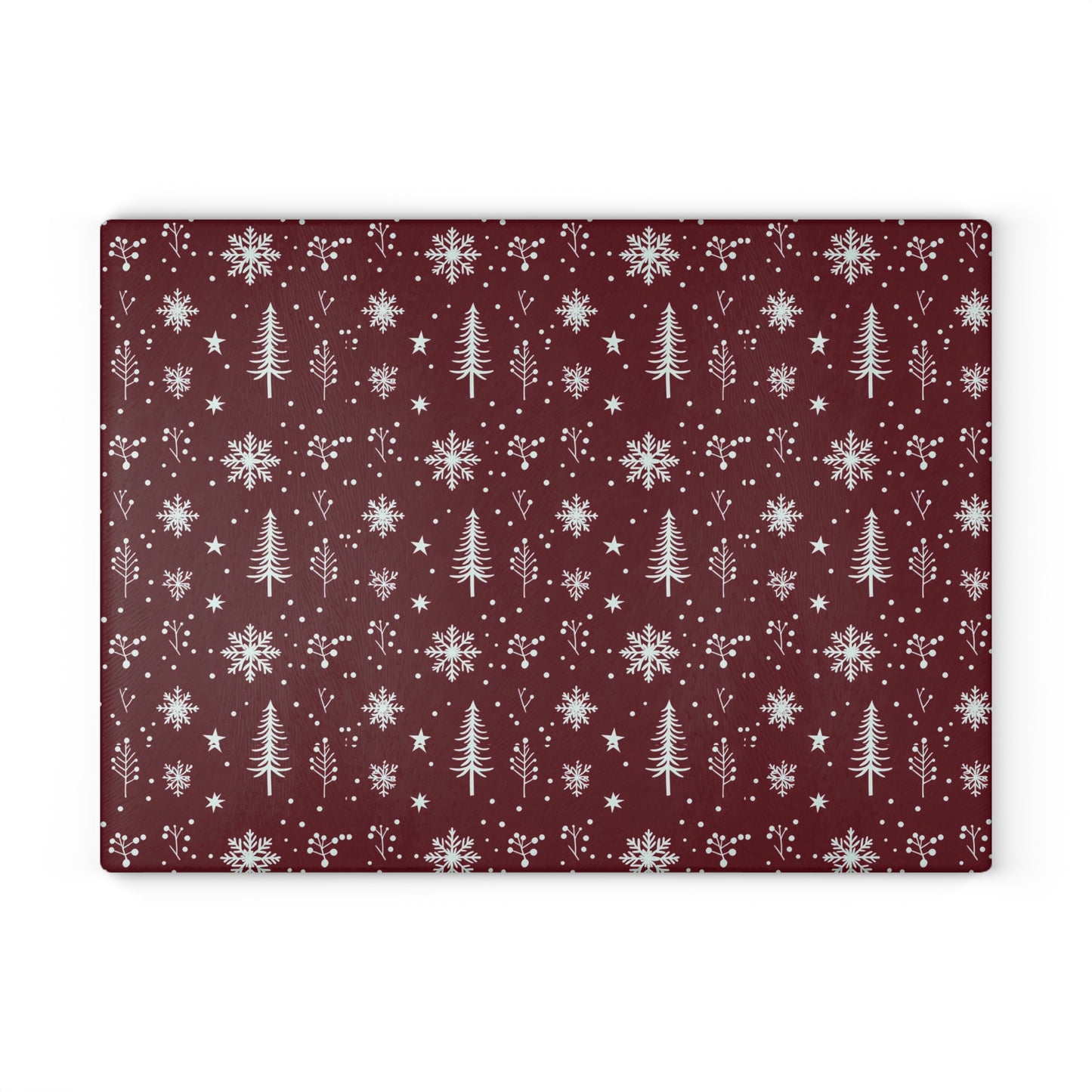 Holiday Snowflake & Pine Glass Cutting Board — Festive Winter Kitchen Decor