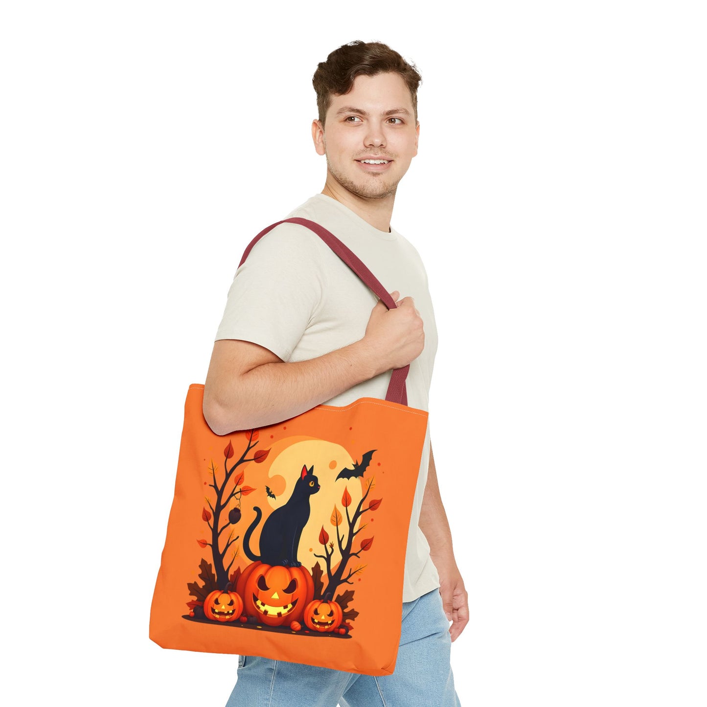 Halloween Cat Tote Bag | Spooky Halloween Accessory, Trick or Treat, Gift for Cat Lovers, Fall Fashion Must-Have, Pumpkin Decor