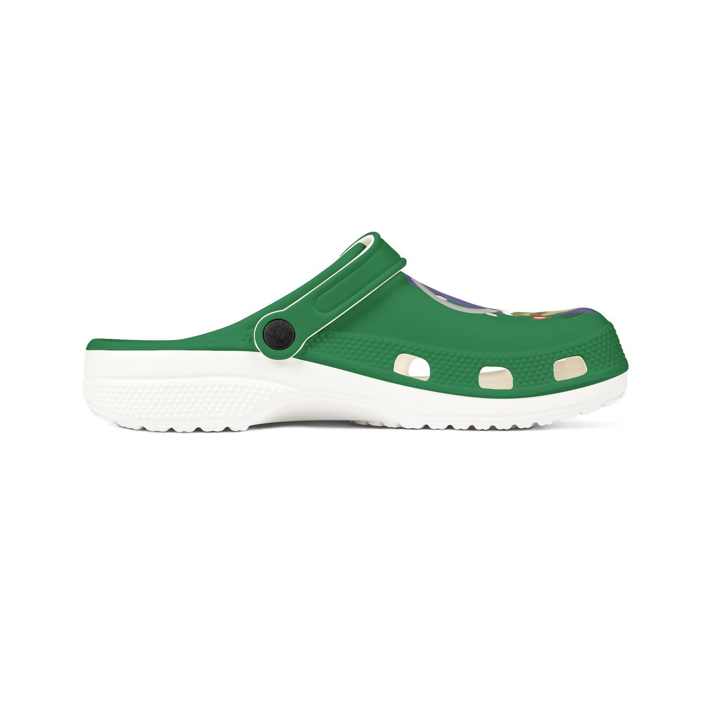 Green Foam Clogs with Cool Sunglasses Mug Graphic — Fun Casual Slip-On Shoes